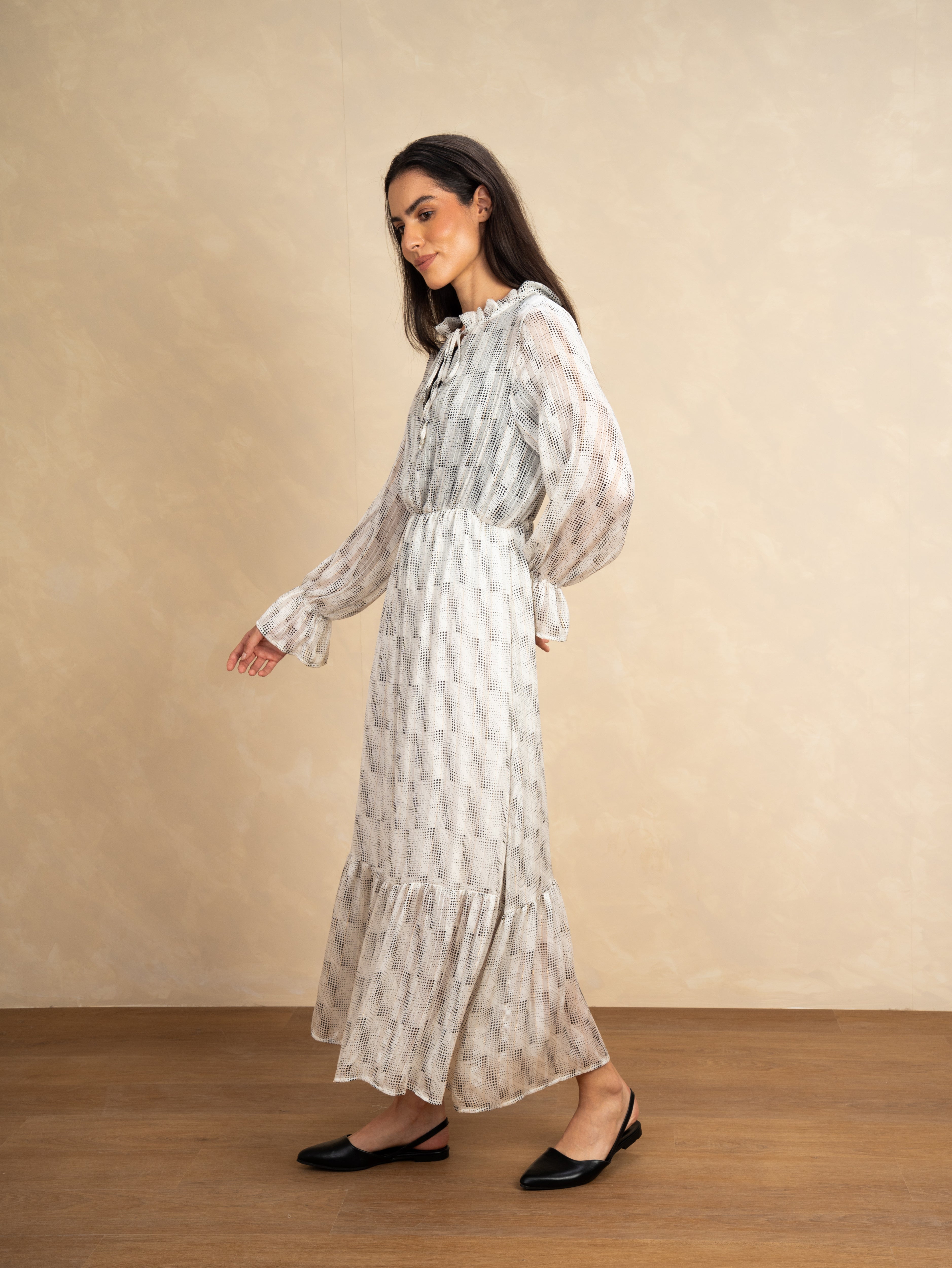 Checked Dress With Elastic Sleeves