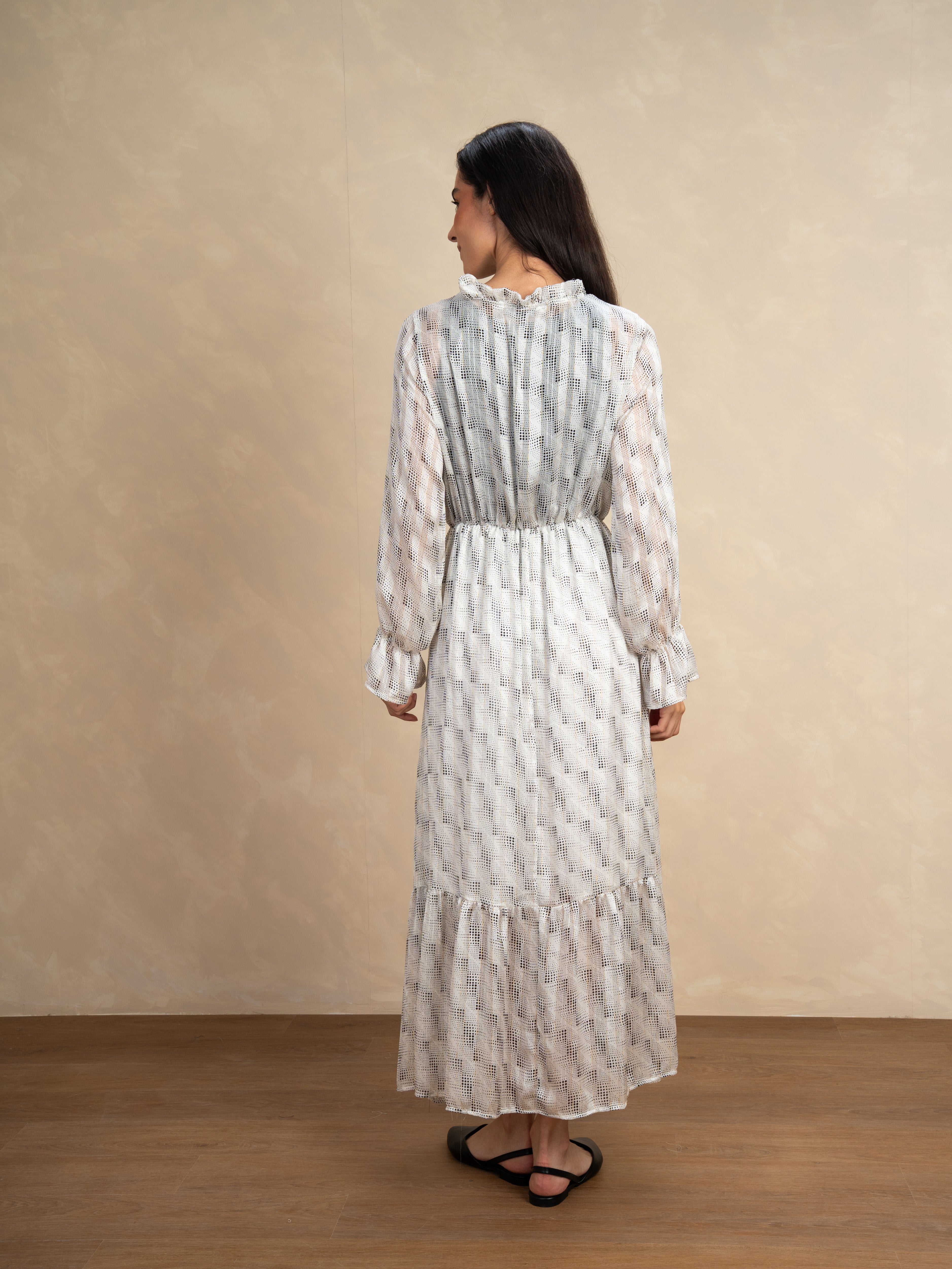 Checked Dress With Elastic Sleeves