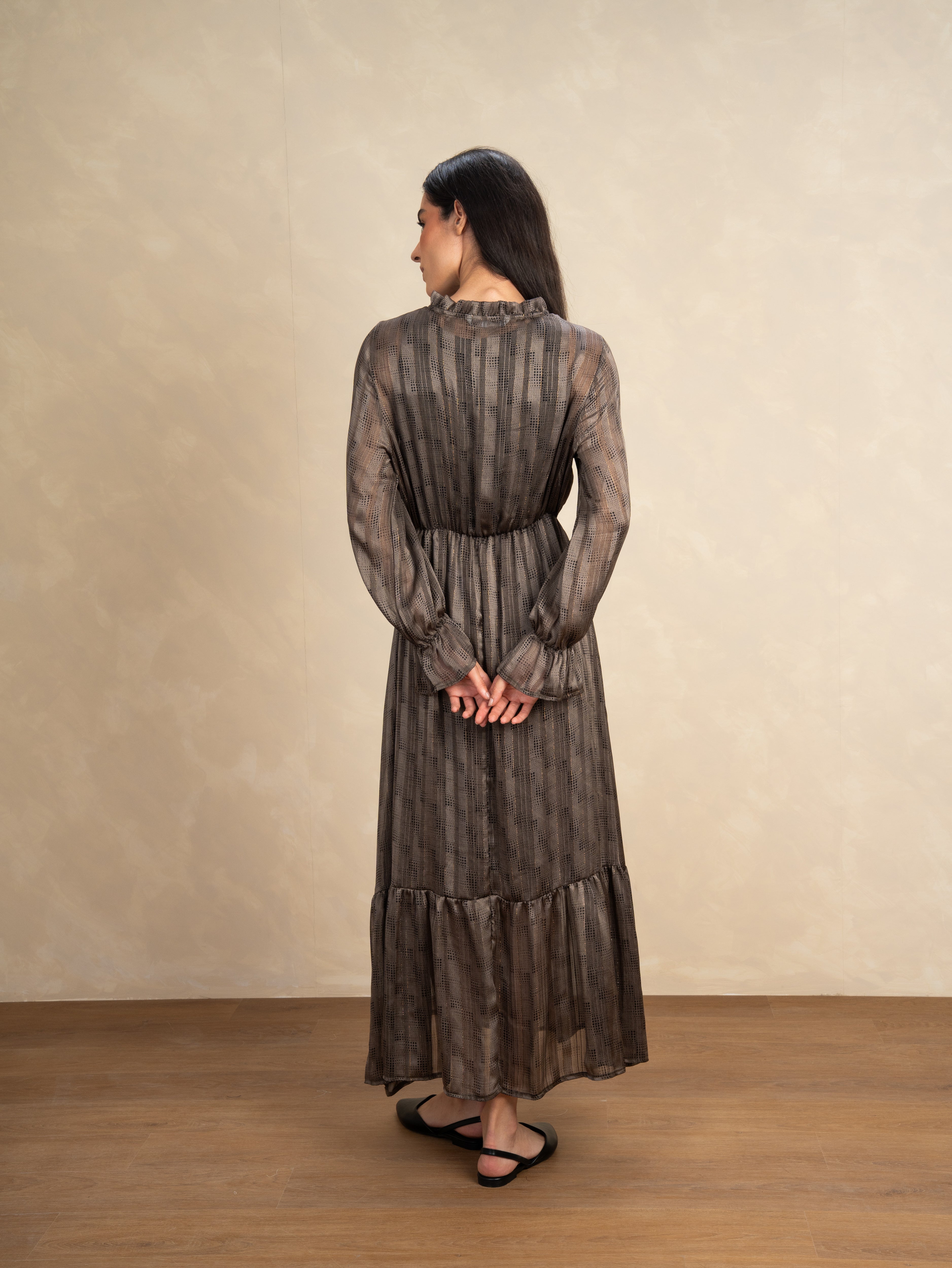 Checked Dress With Elastic Sleeves