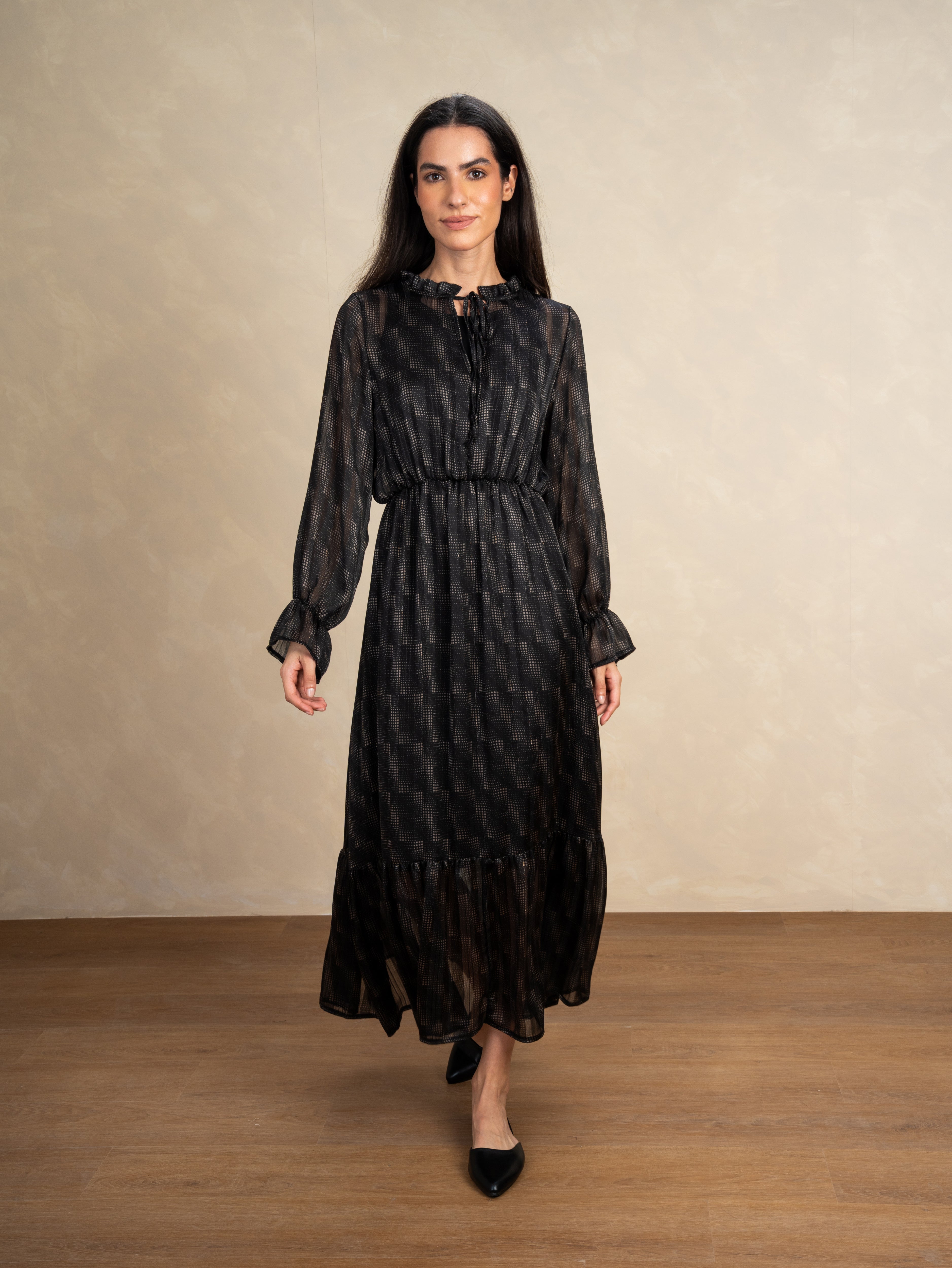 Checked Dress With Elastic Sleeves