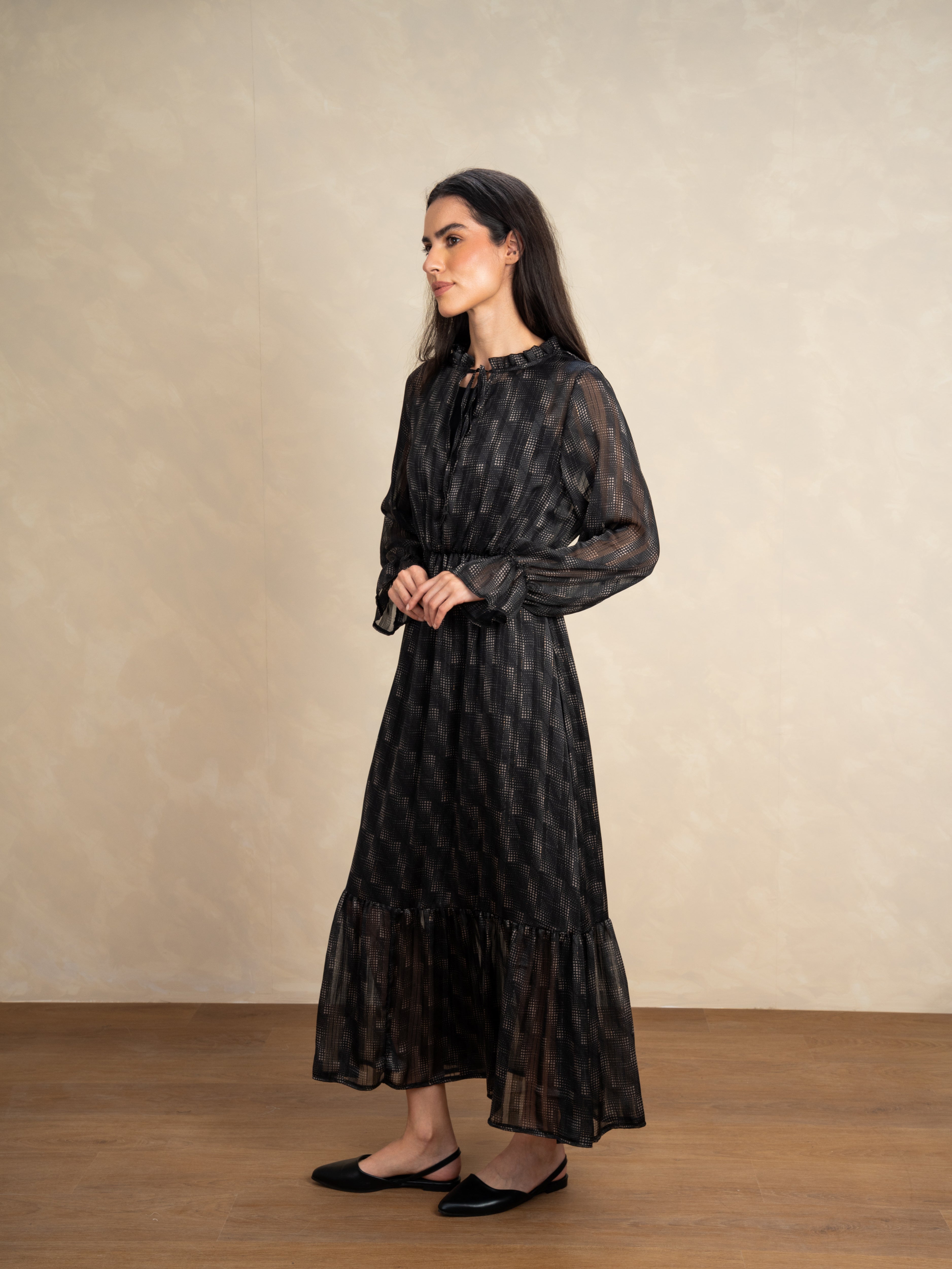 Checked Dress With Elastic Sleeves