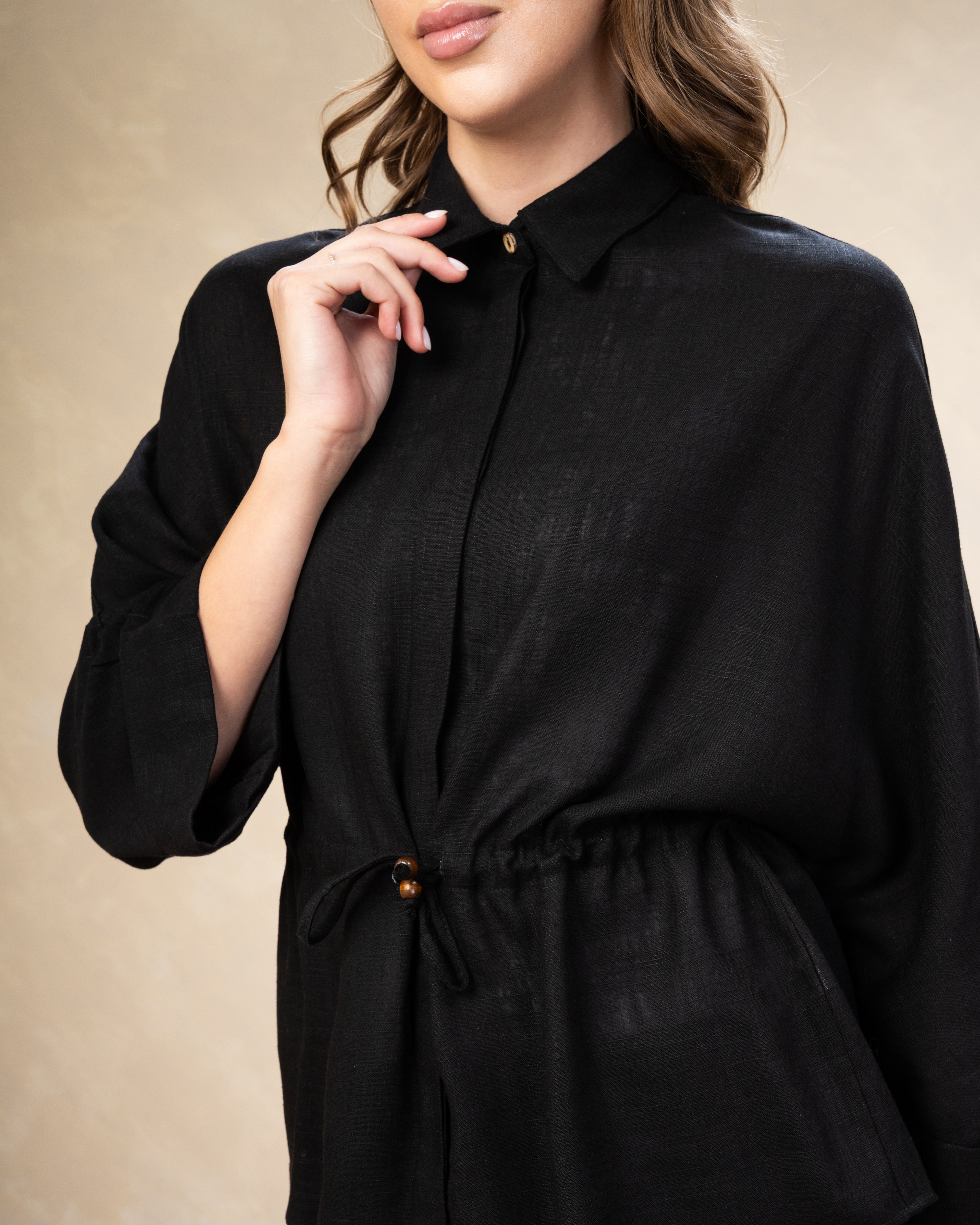 Plain Linen Shirt - With Waist Tie