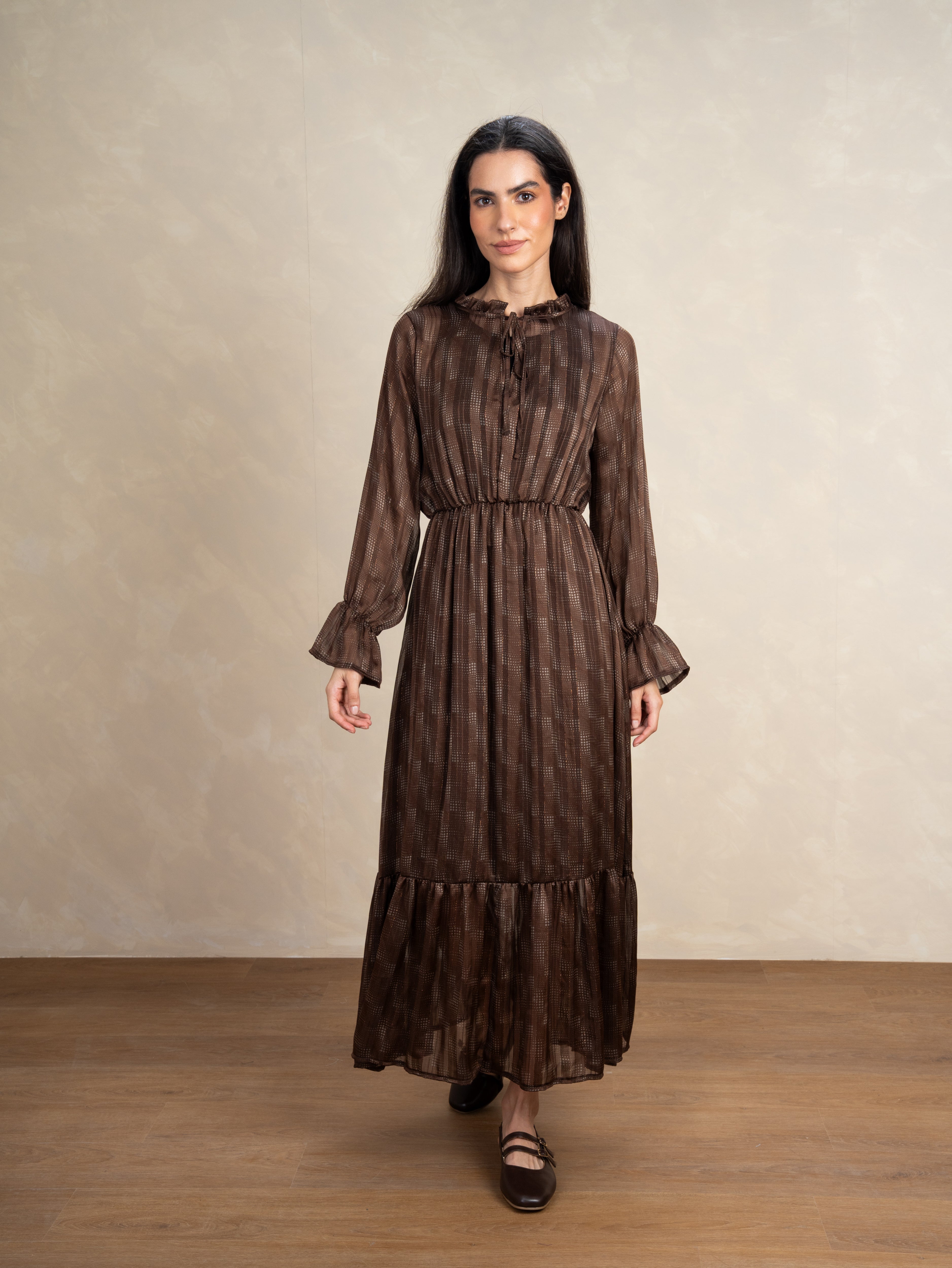 Checked Dress With Elastic Sleeves