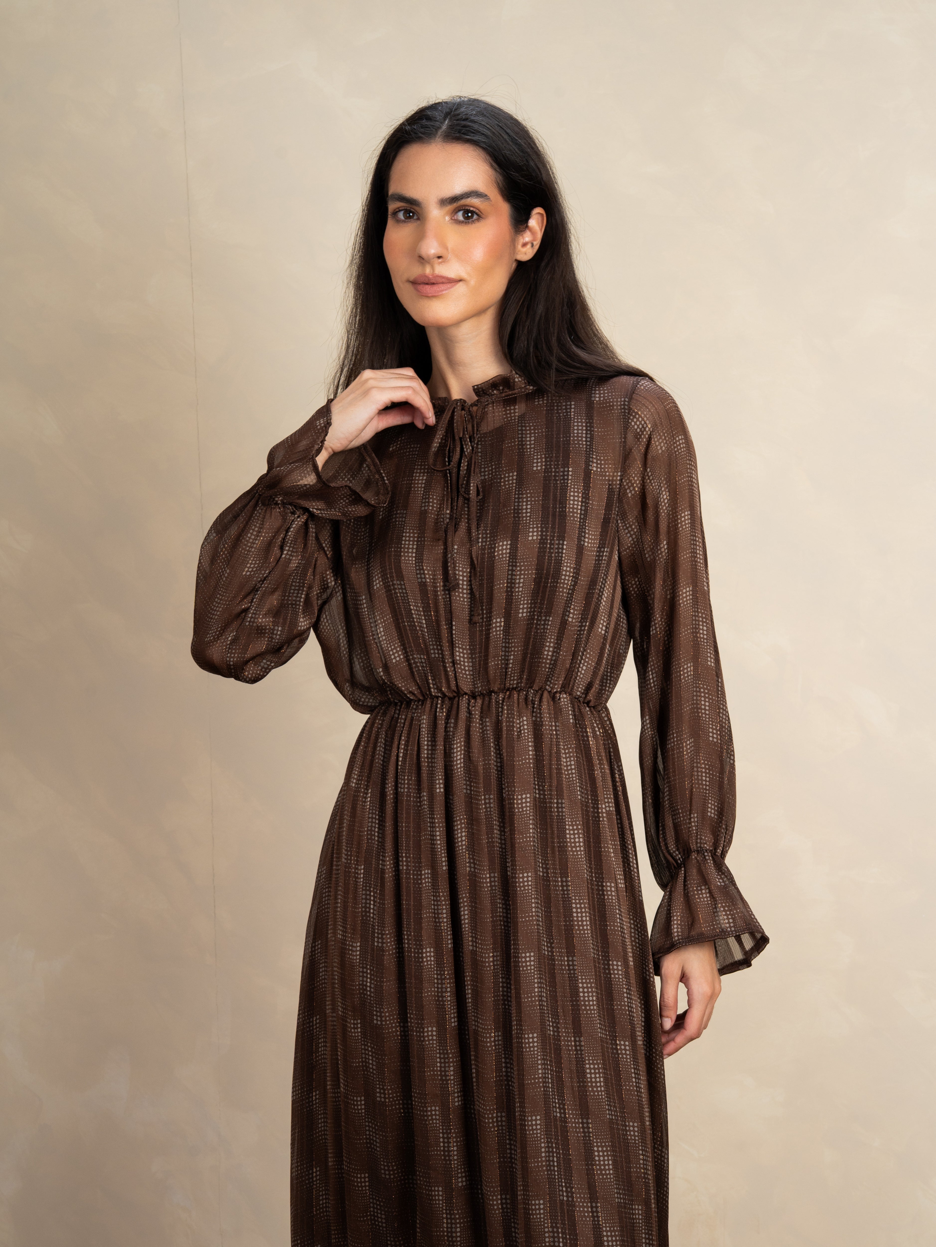 Checked Dress With Elastic Sleeves