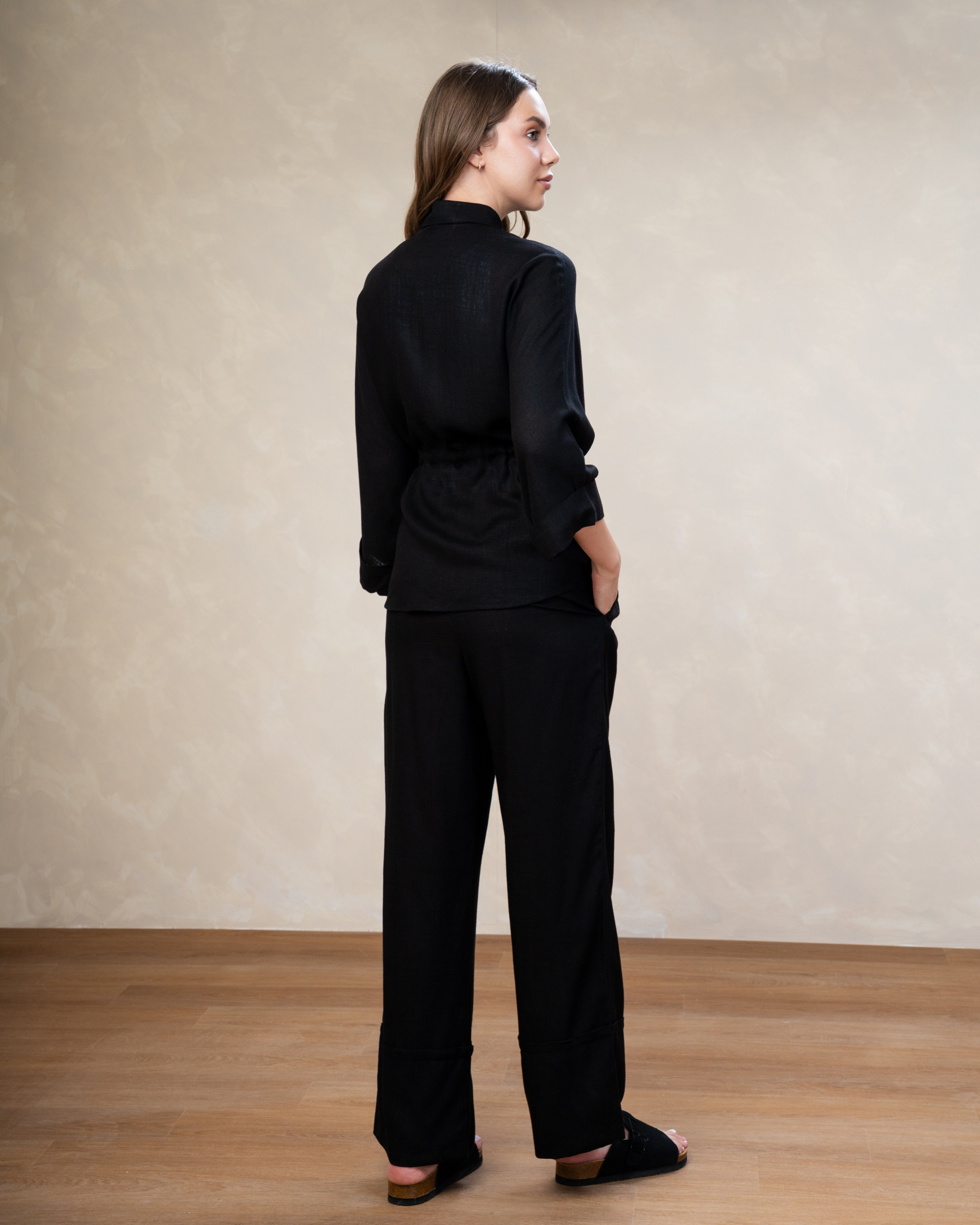 Plain Linen Shirt - With Waist Tie