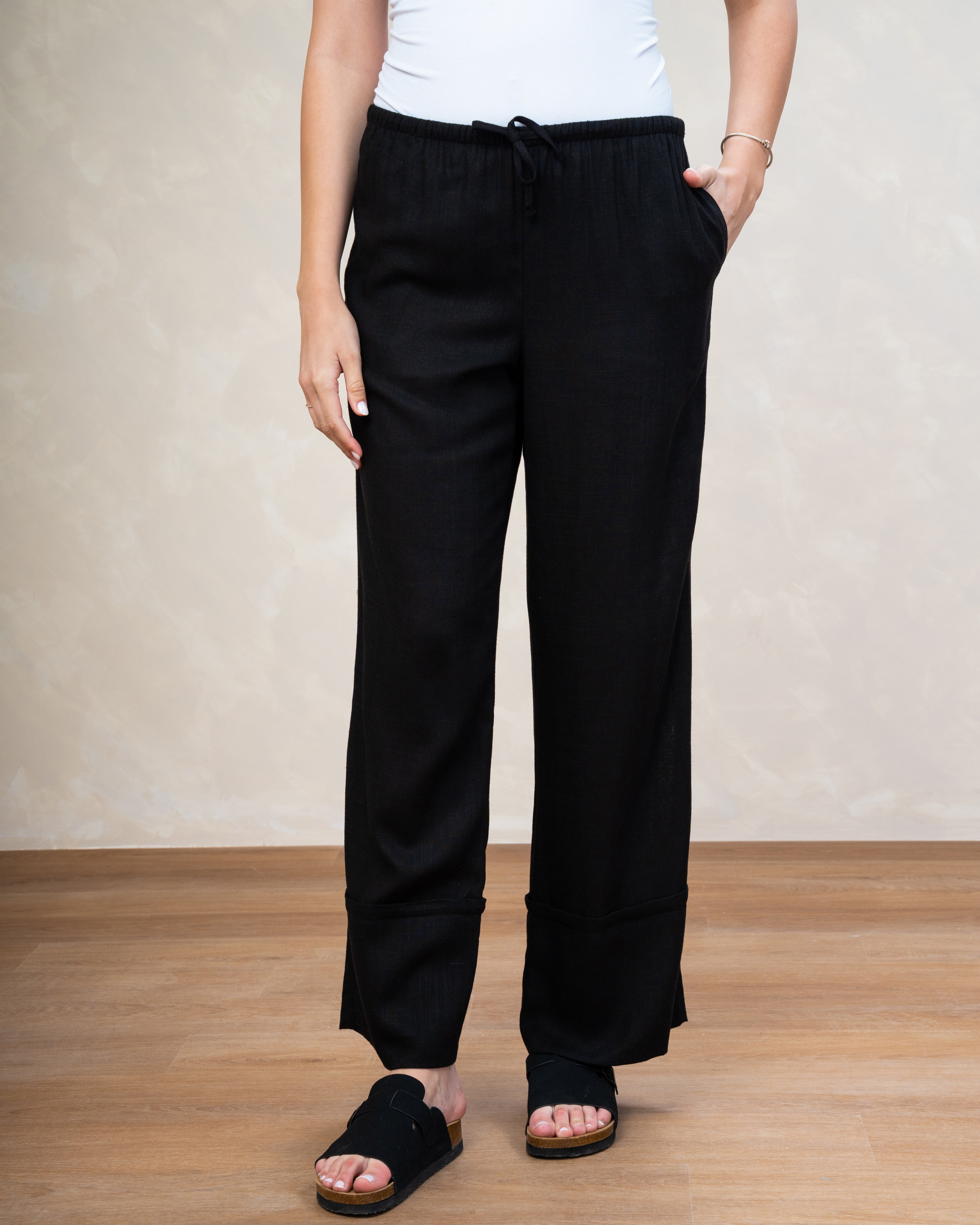 Plain Wide Leg Linen Trouser