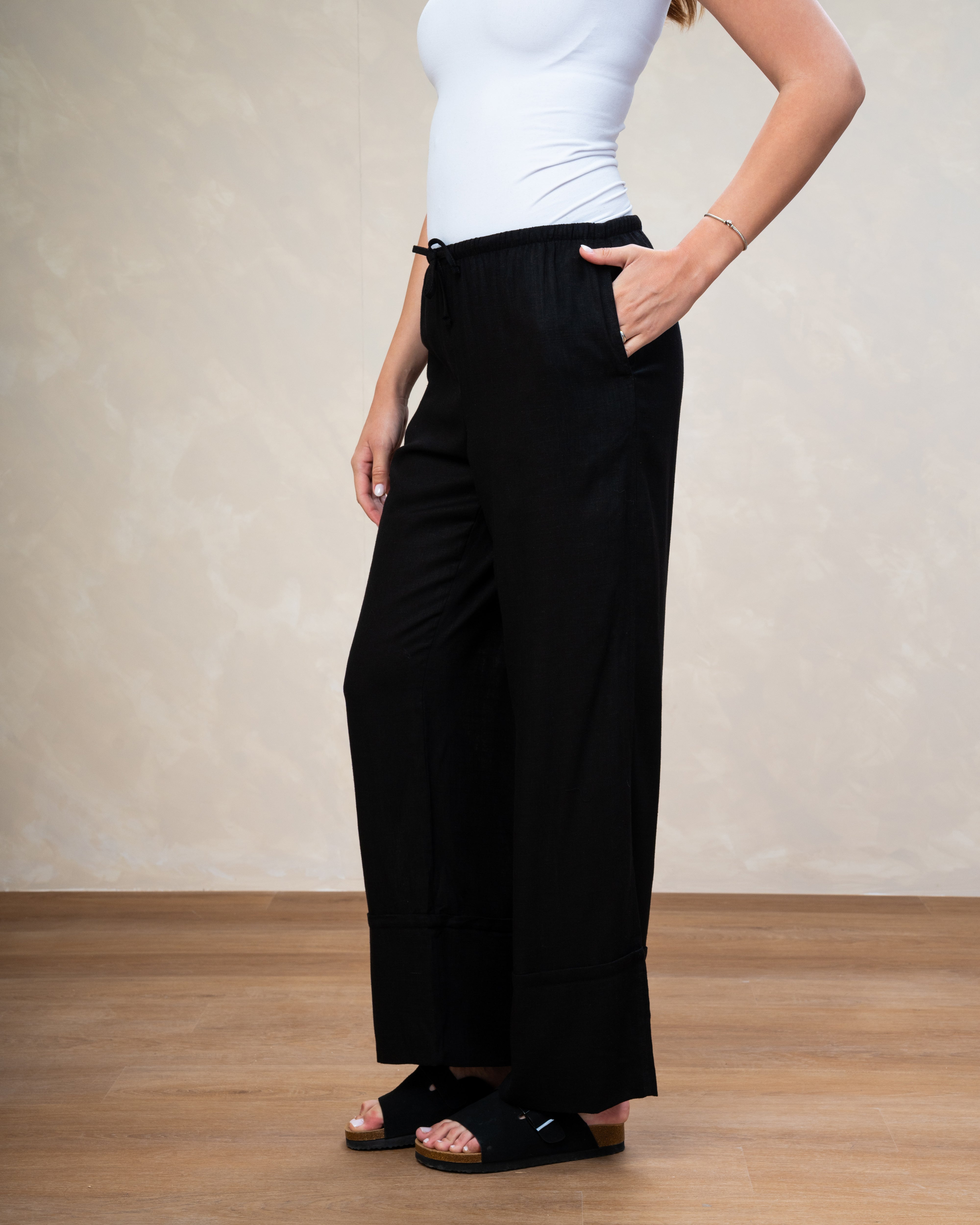 Plain Wide Leg Linen Trouser