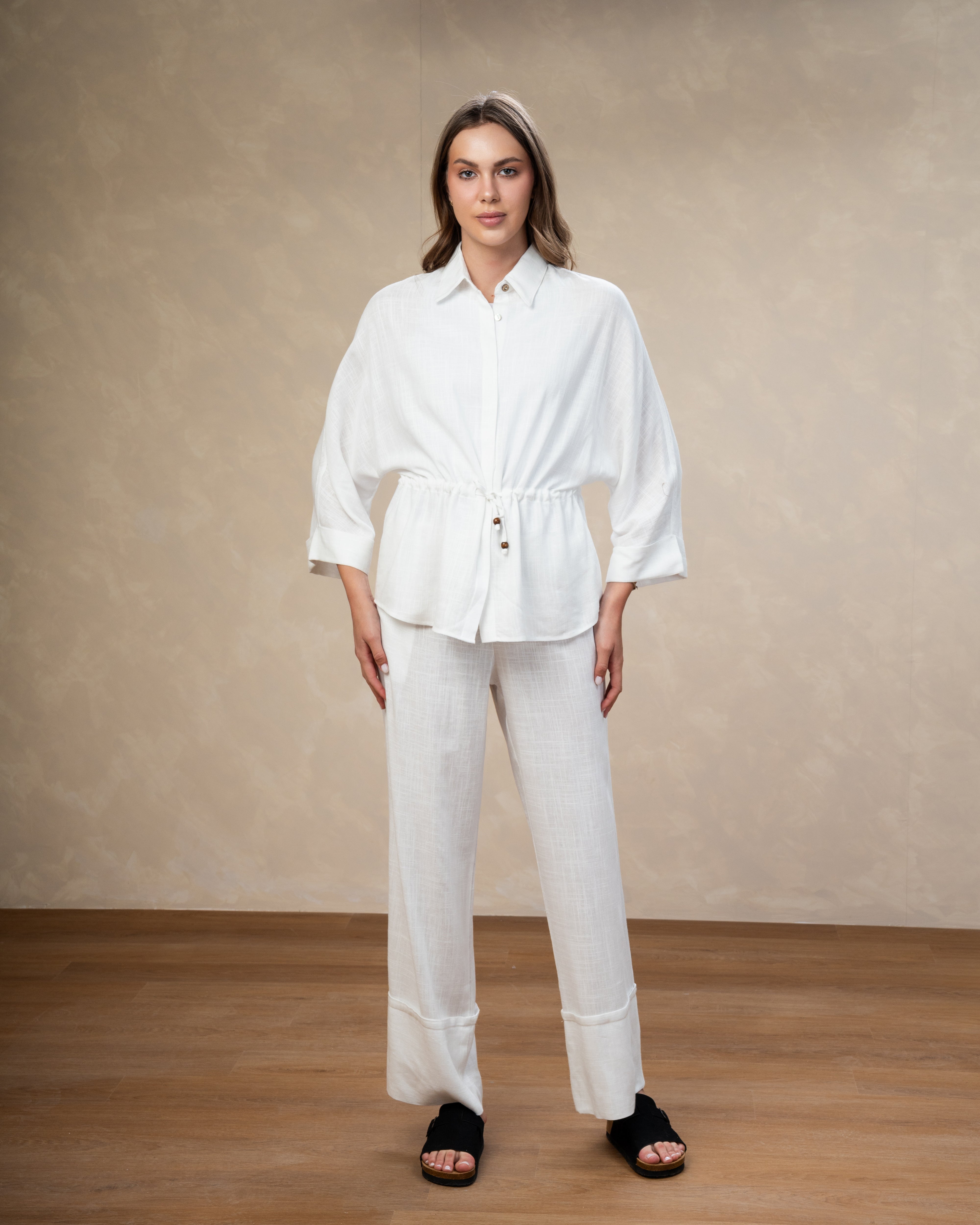 Plain Linen Shirt - With Waist Tie