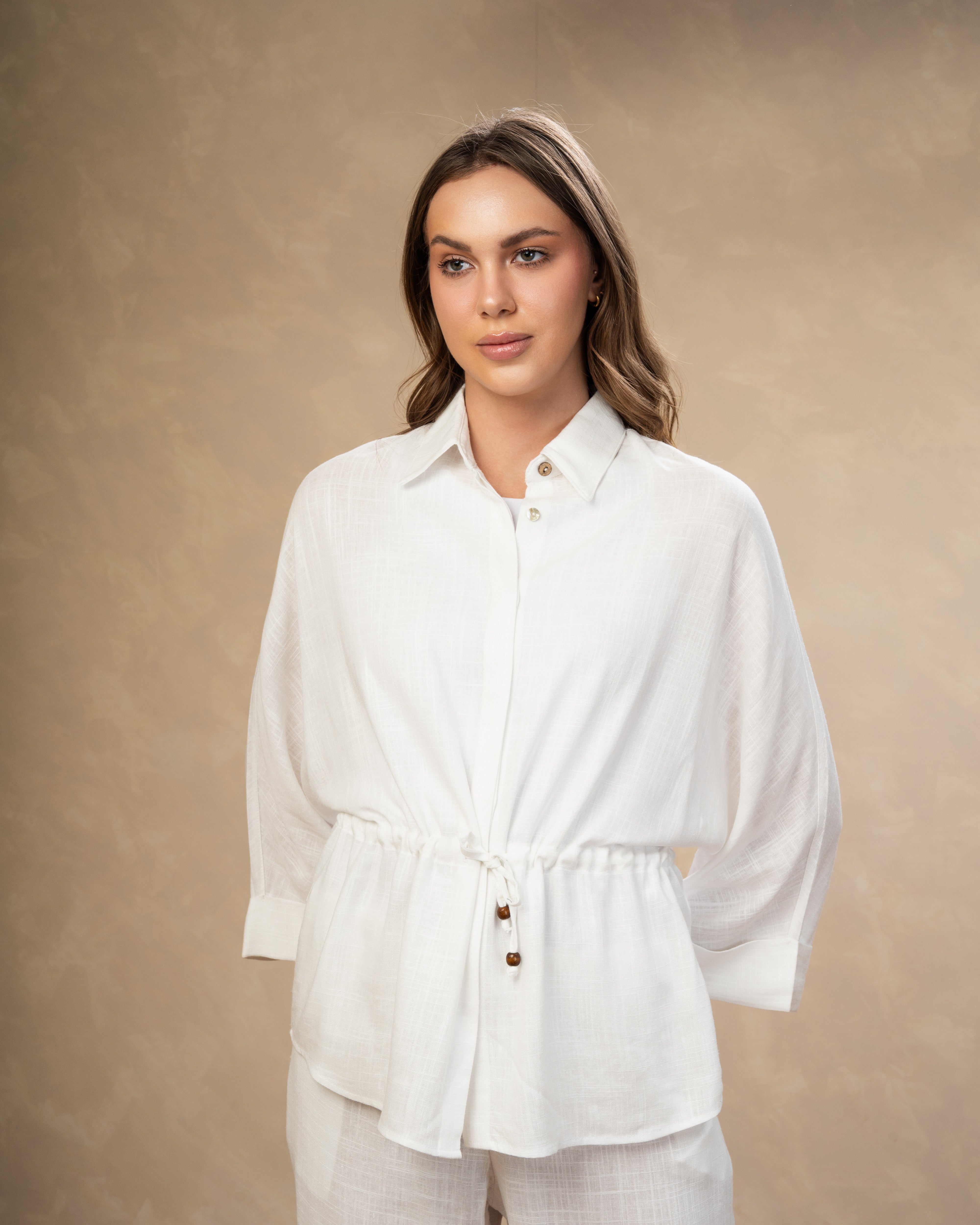 Plain Linen Shirt - With Waist Tie