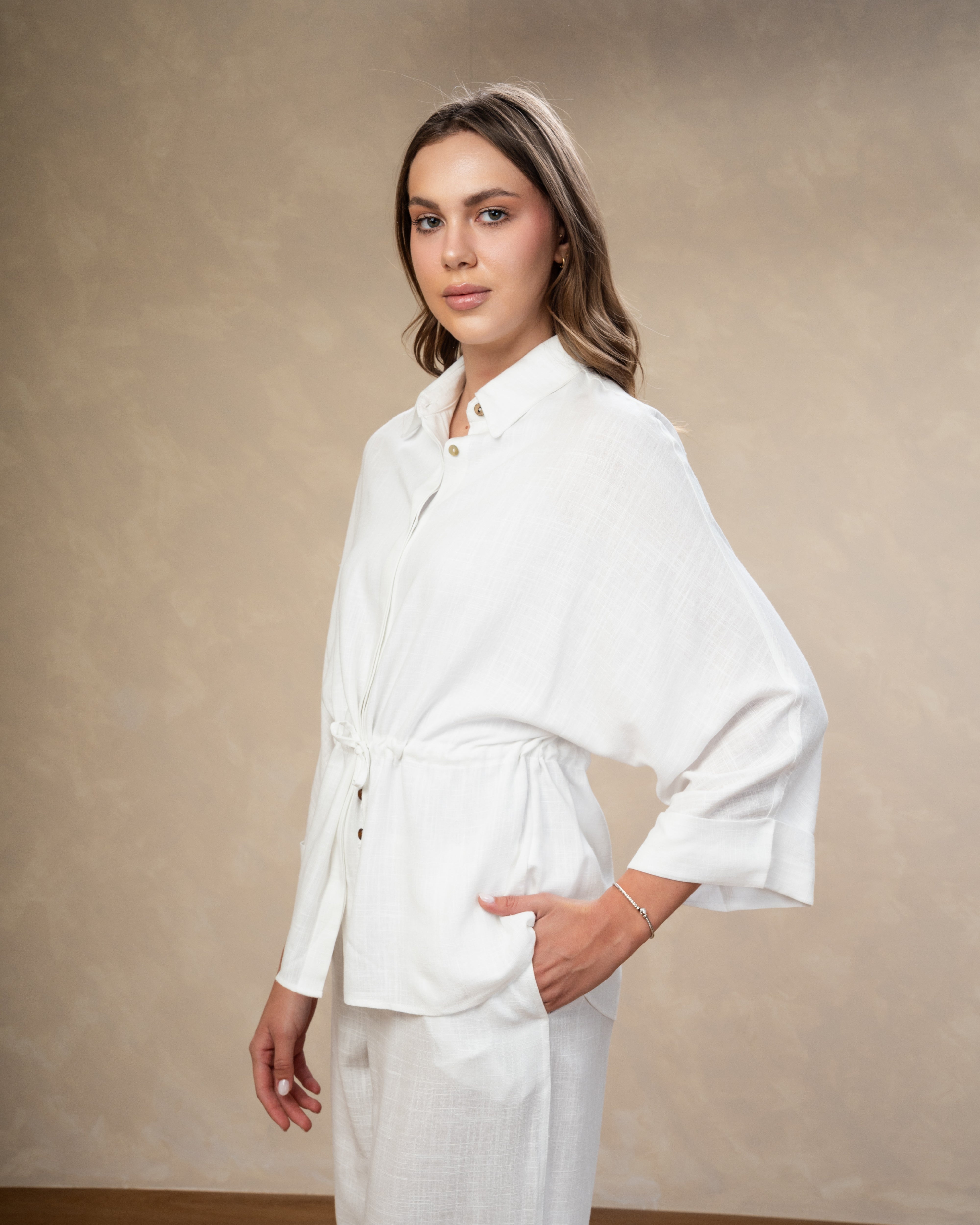 Plain Linen Shirt - With Waist Tie