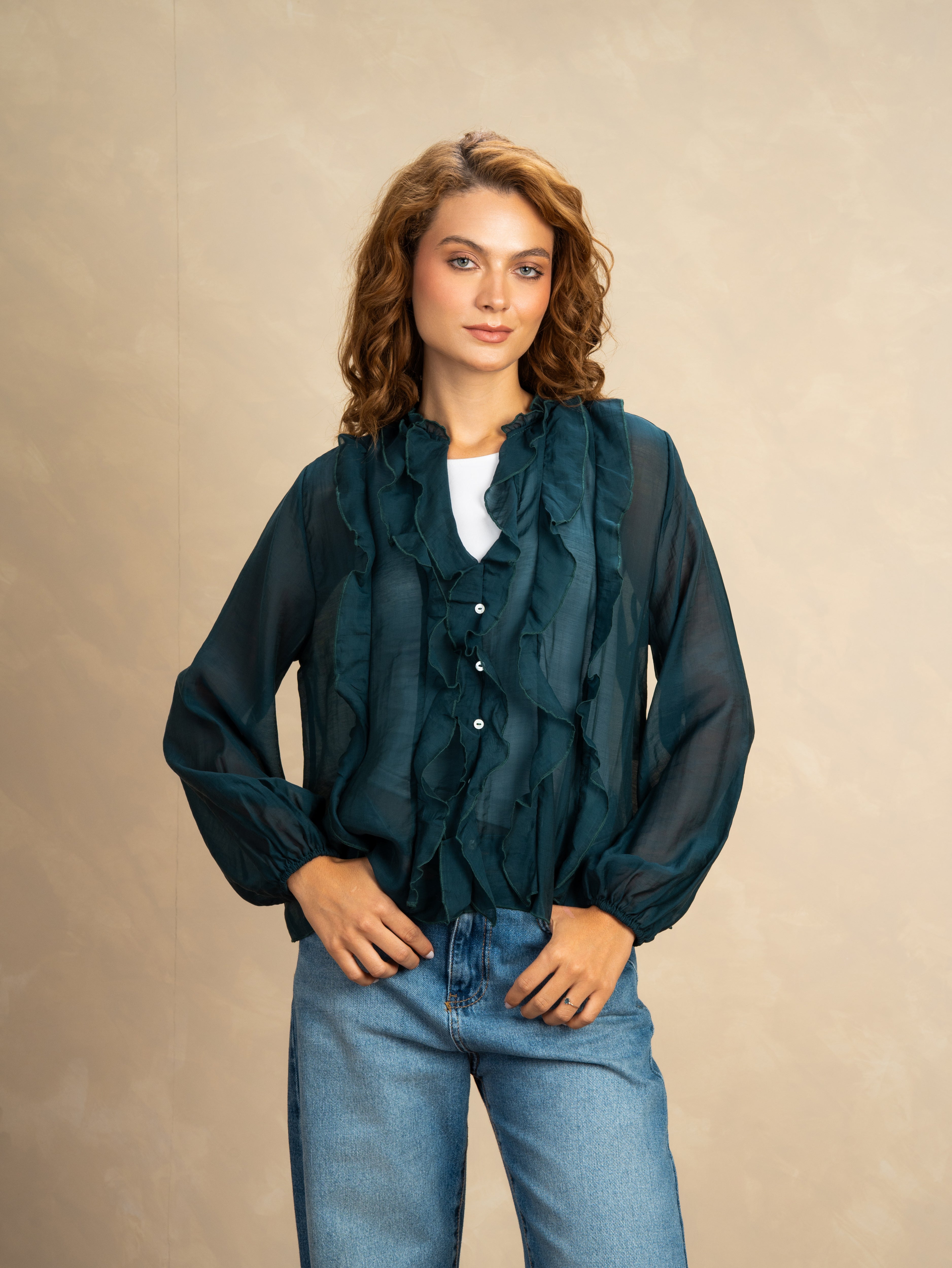 Plain Ruffle Fabric Shirt