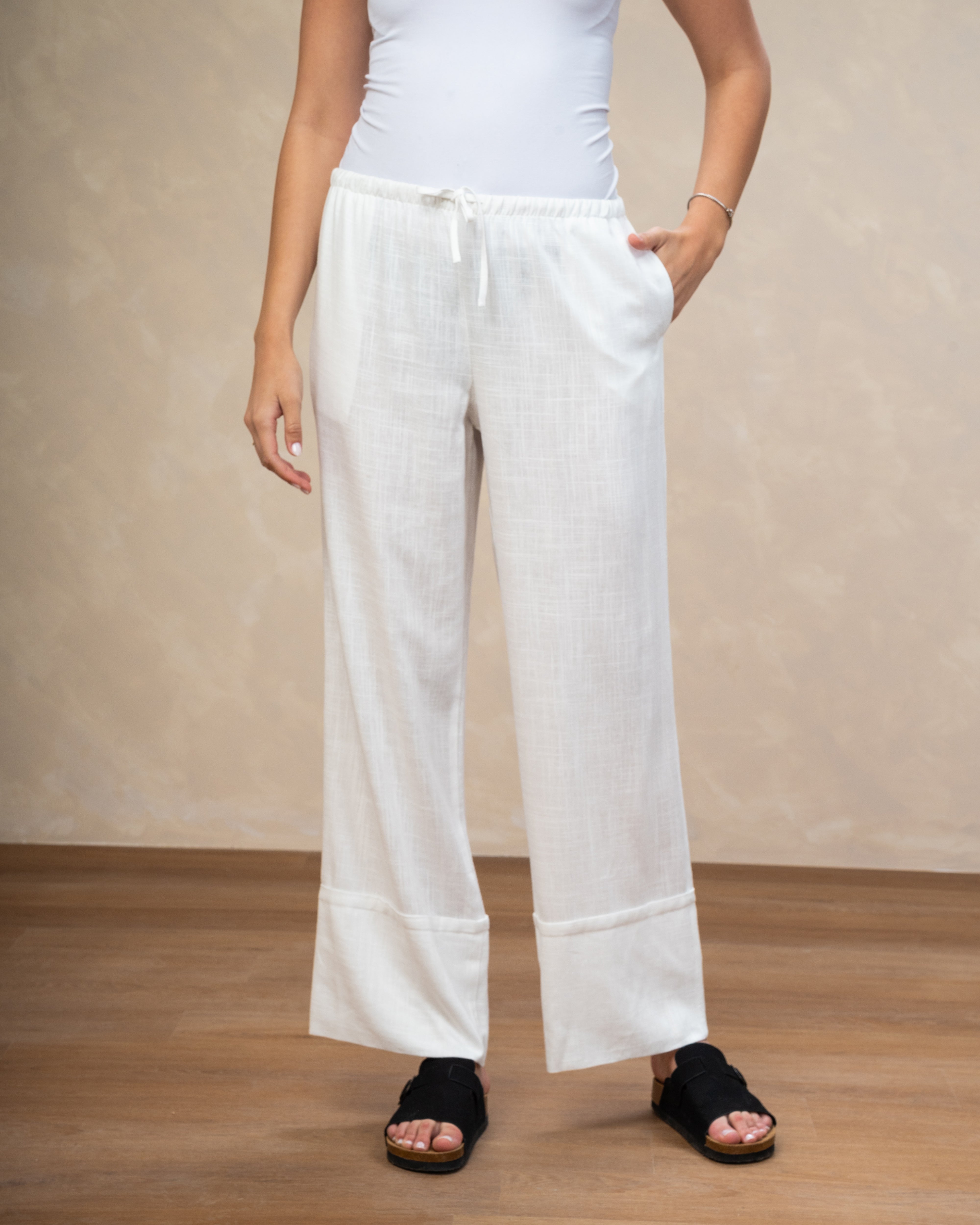 Plain Wide Leg Linen Trouser