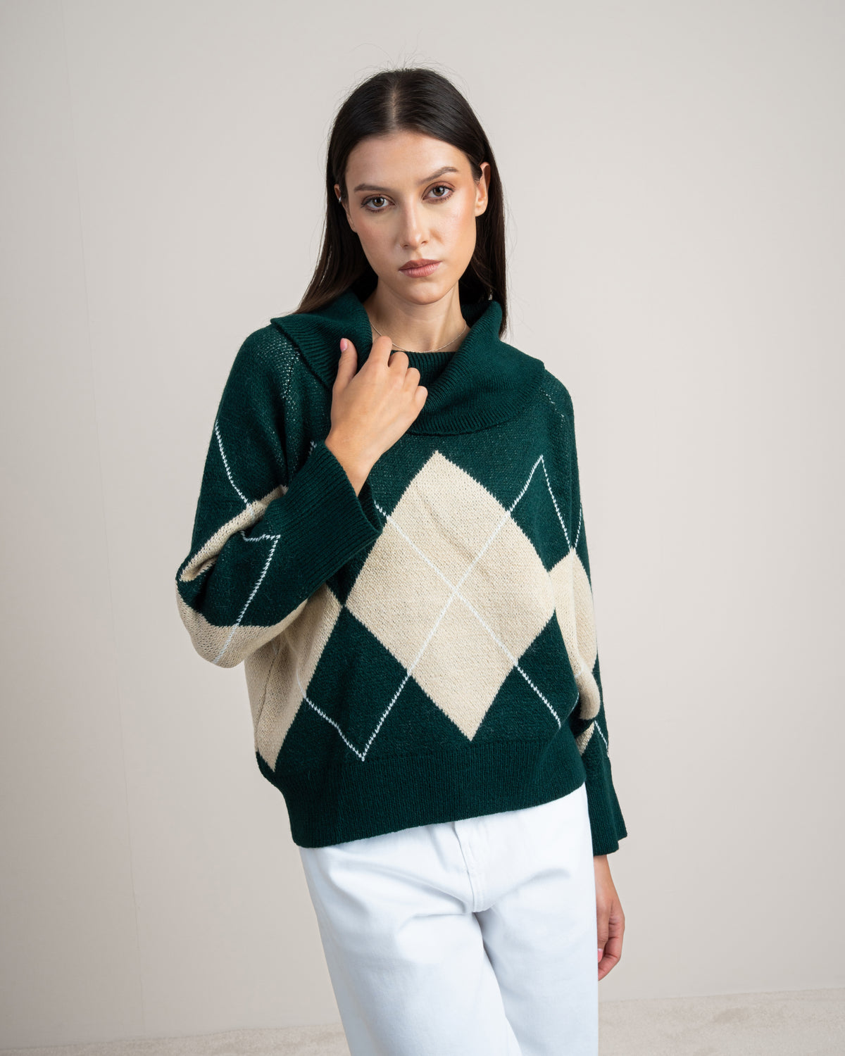 Fold-Over Neck Knitwear Pullover