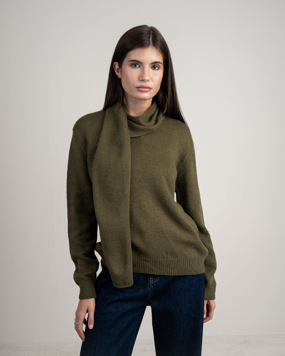 Plain Knitwear Pullover With Scarf