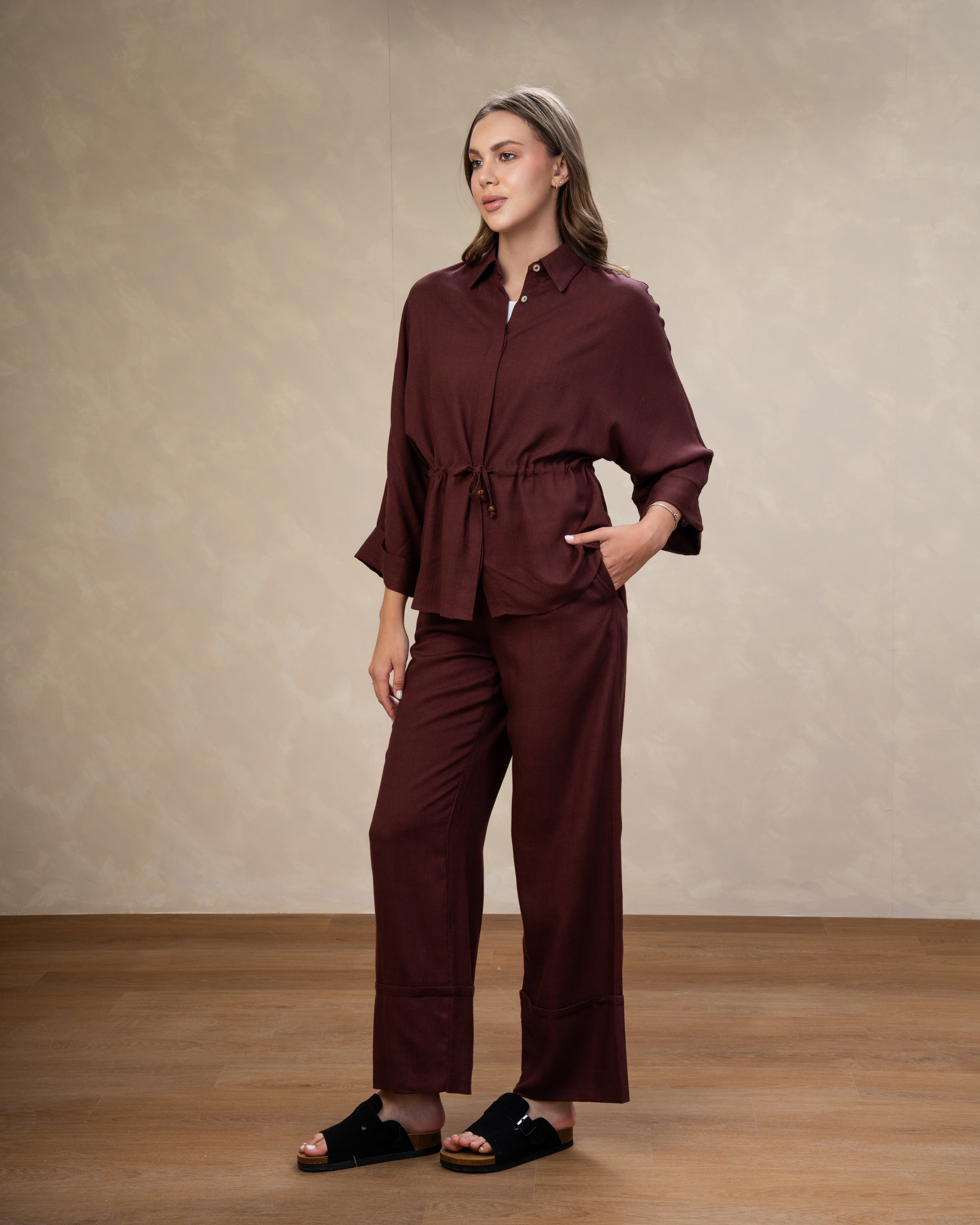 Plain Linen Shirt - With Waist Tie