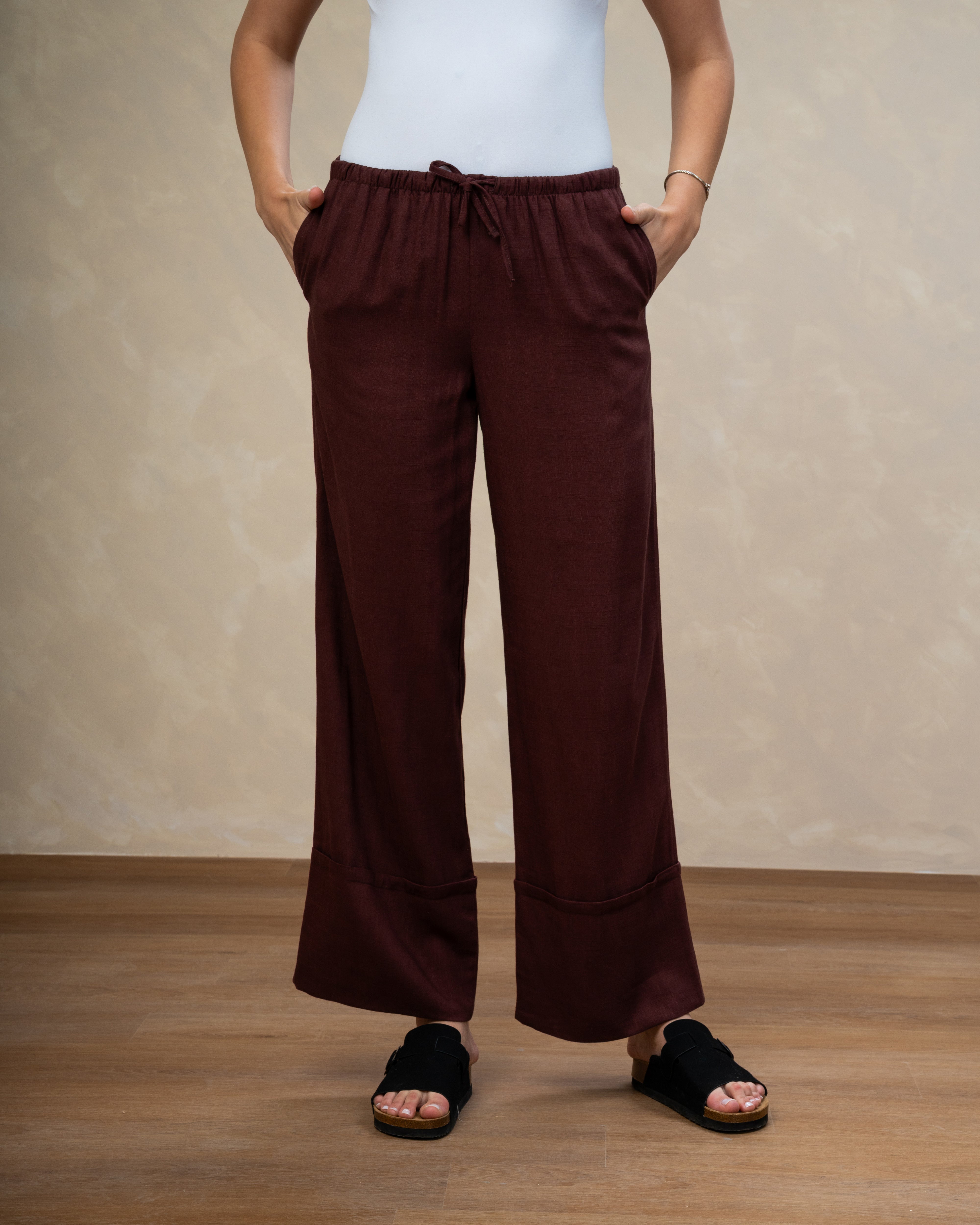 Plain Wide Leg Linen Trouser