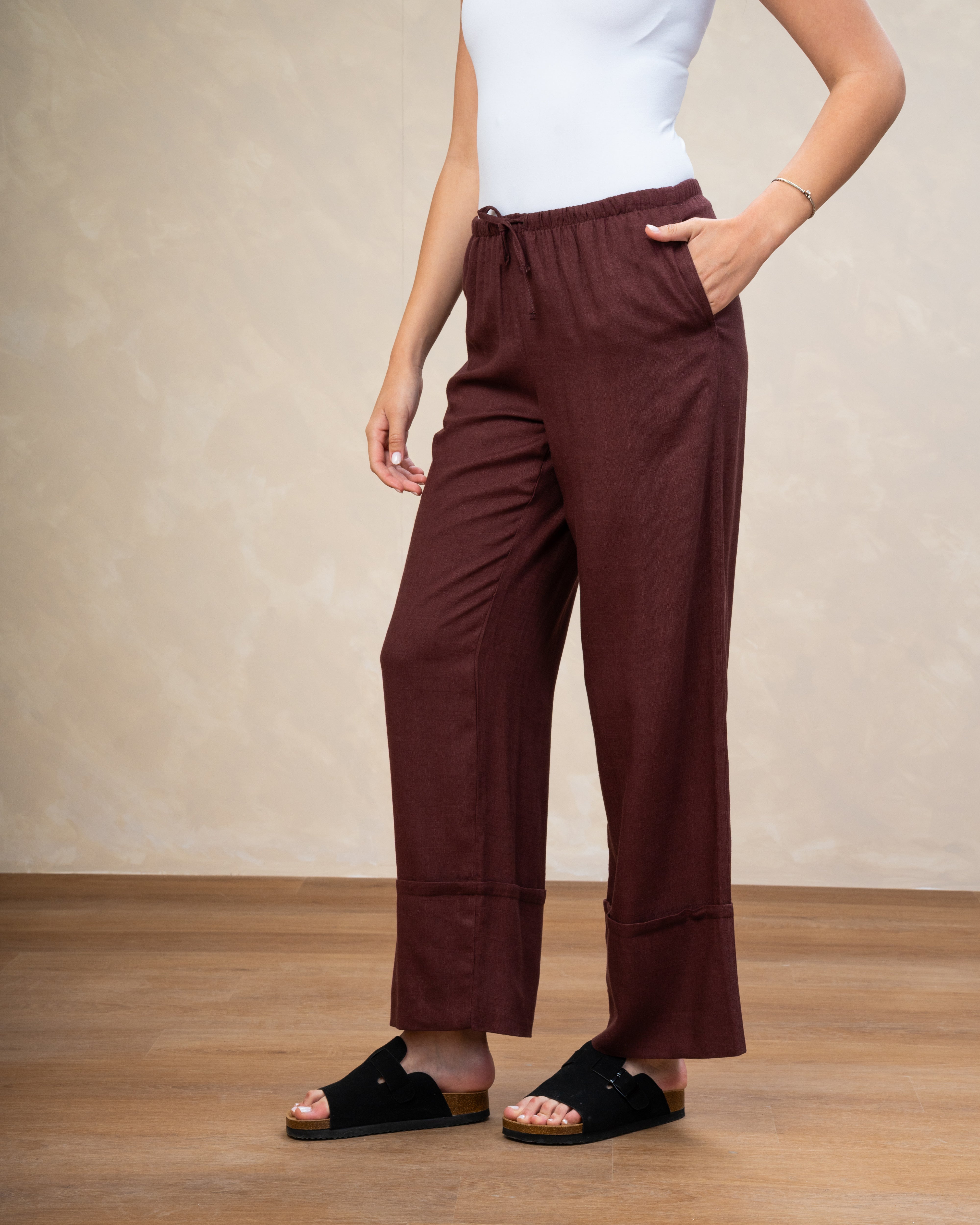 Plain Wide Leg Linen Trouser