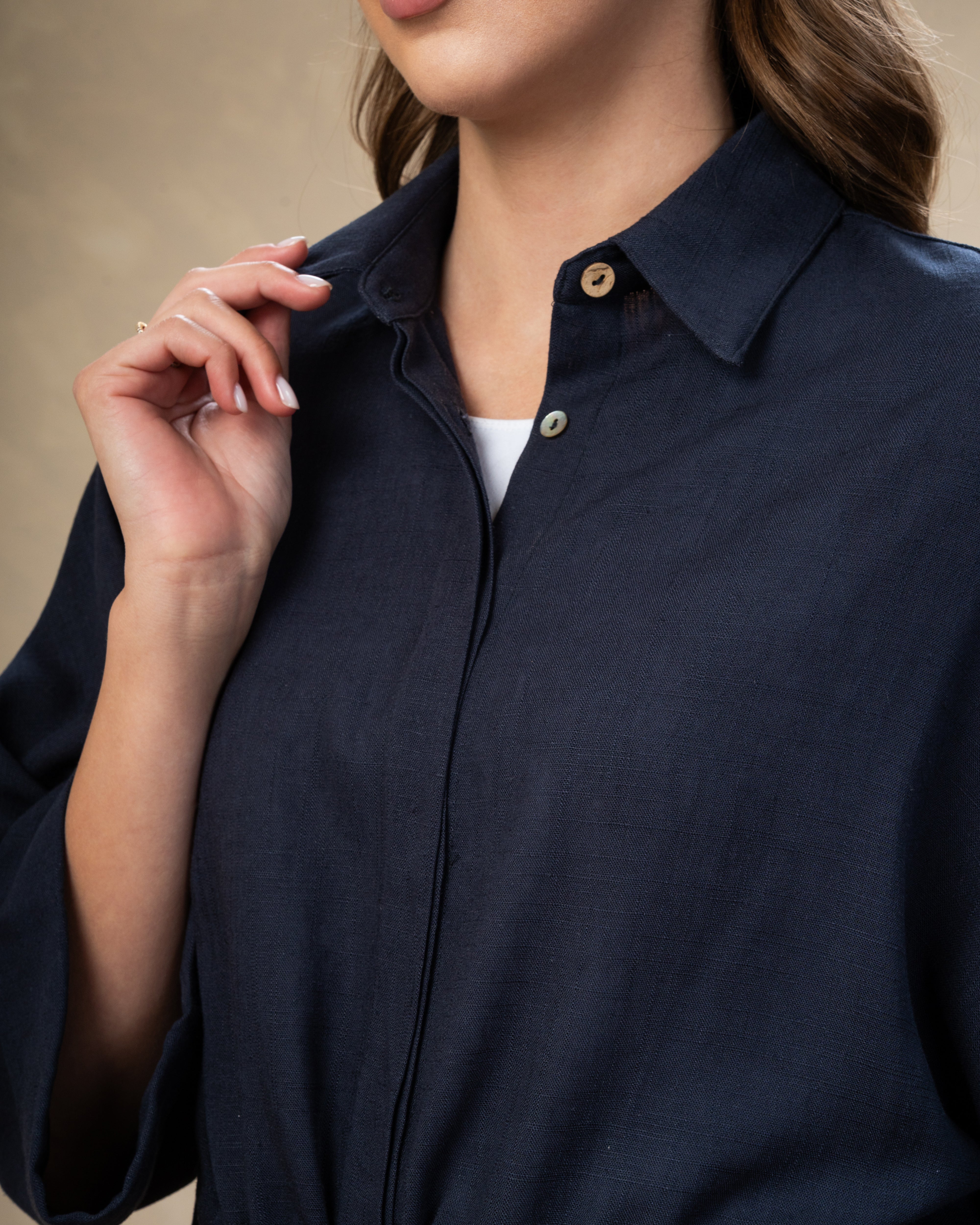 Plain Linen Shirt - With Waist Tie