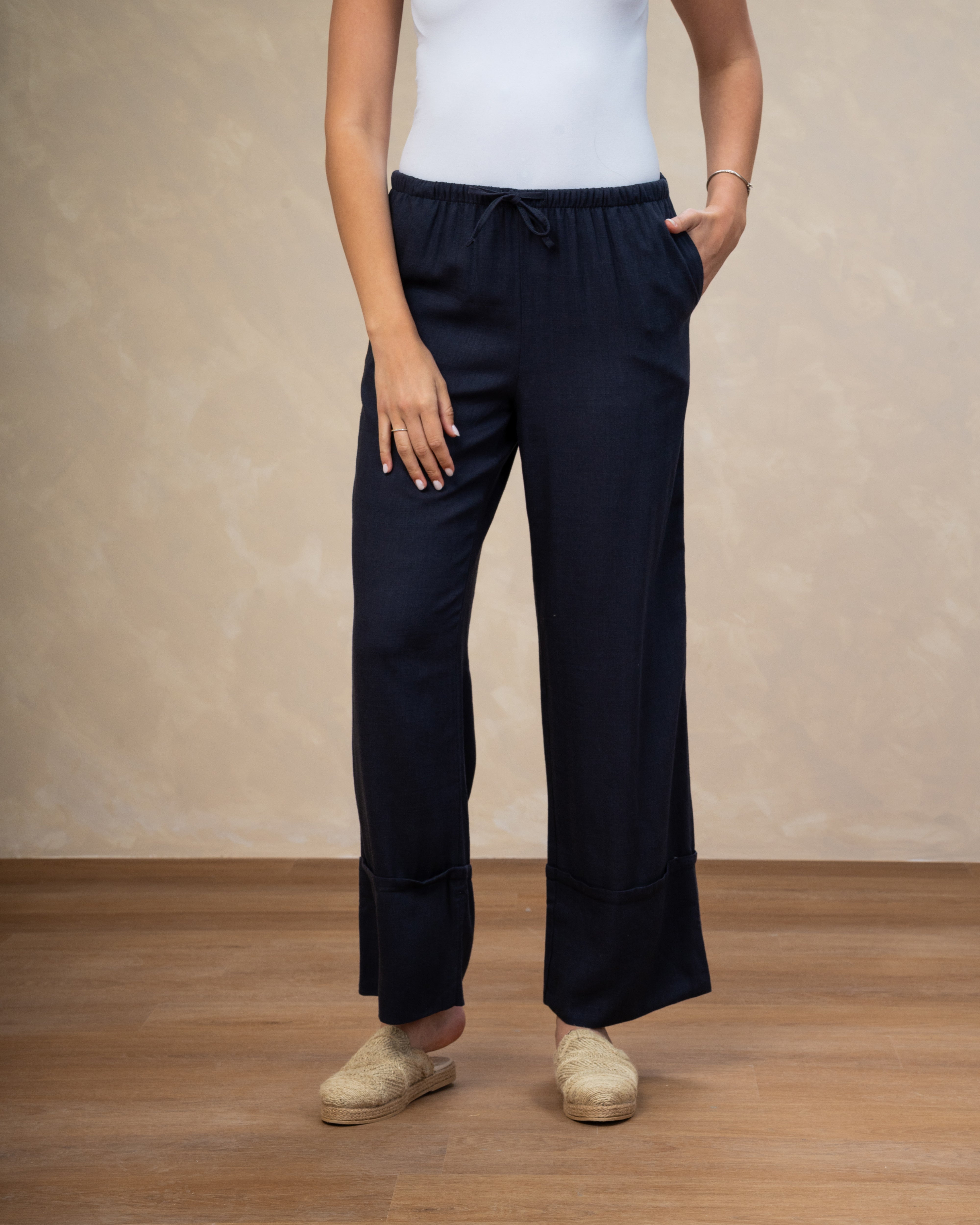 Plain Wide Leg Linen Trouser