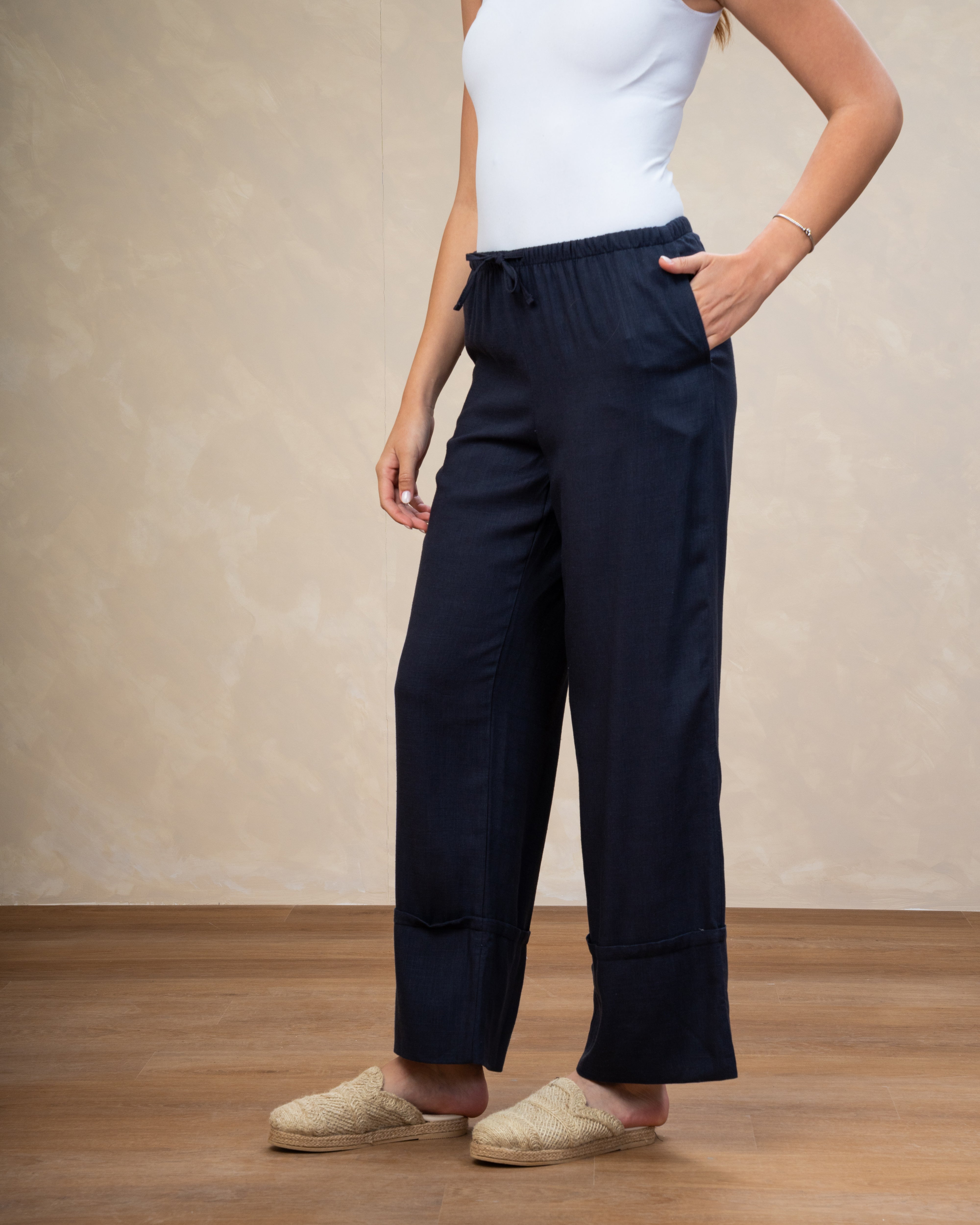 Plain Wide Leg Linen Trouser