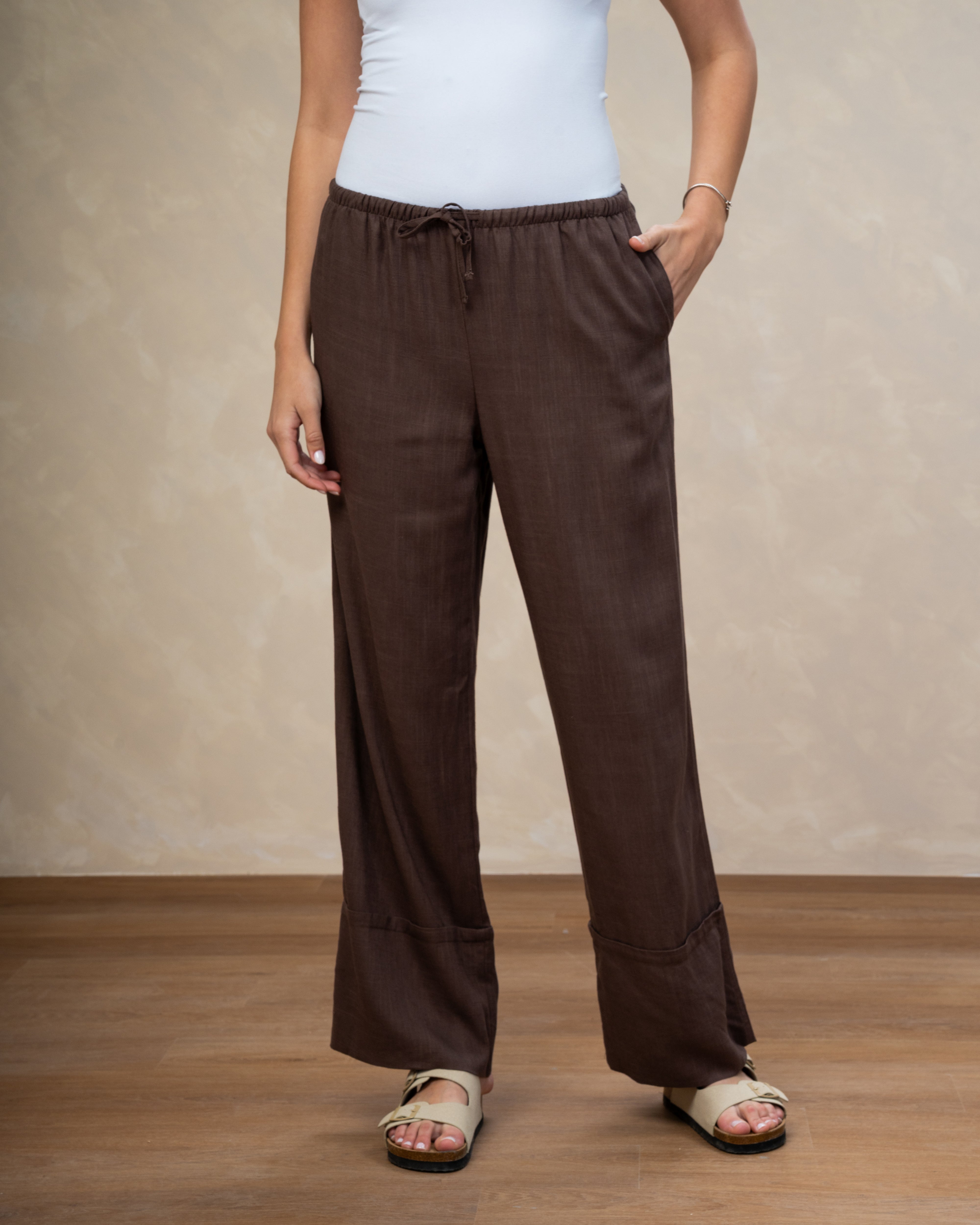 Plain Wide Leg Linen Trouser