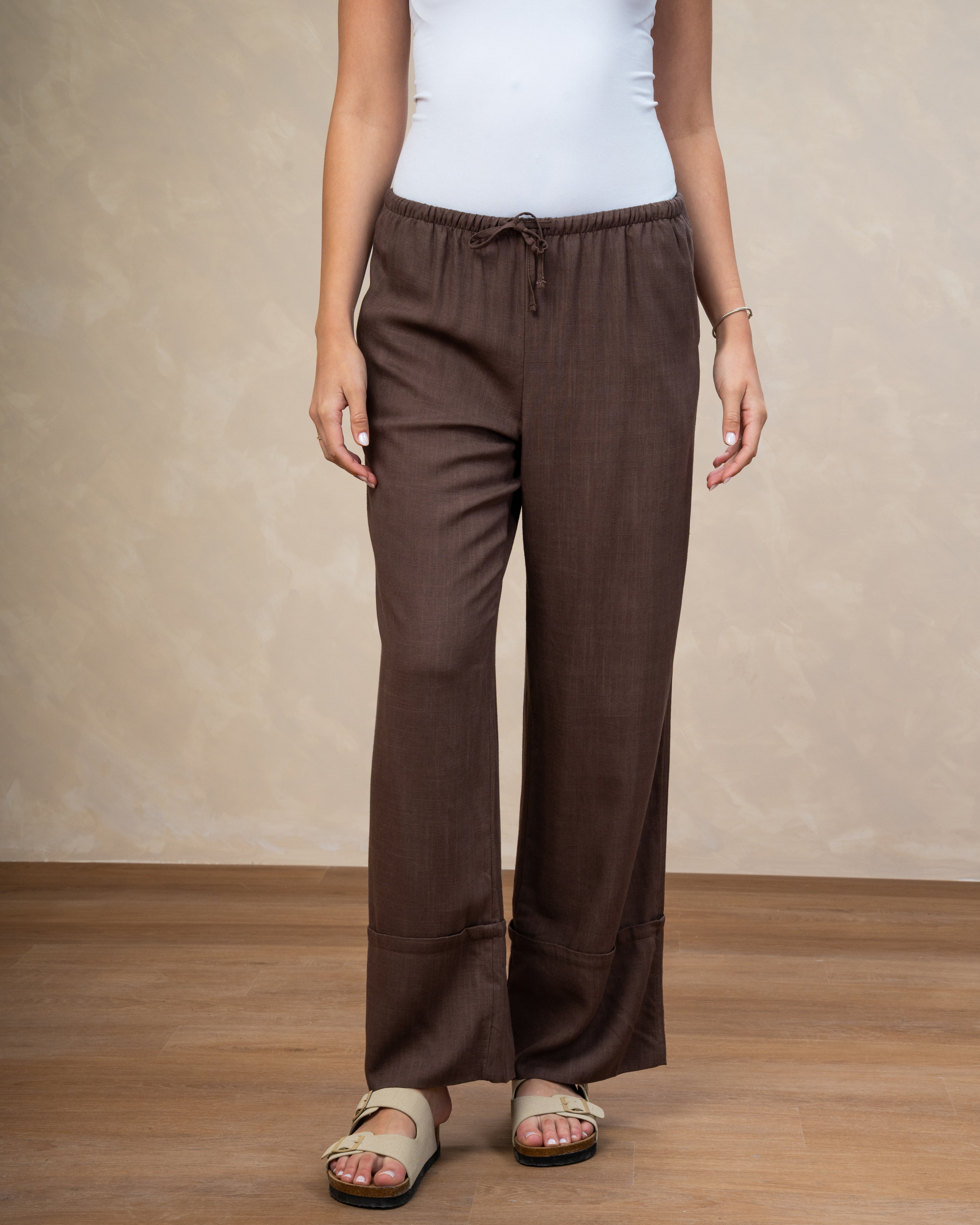 Plain Wide Leg Linen Trouser