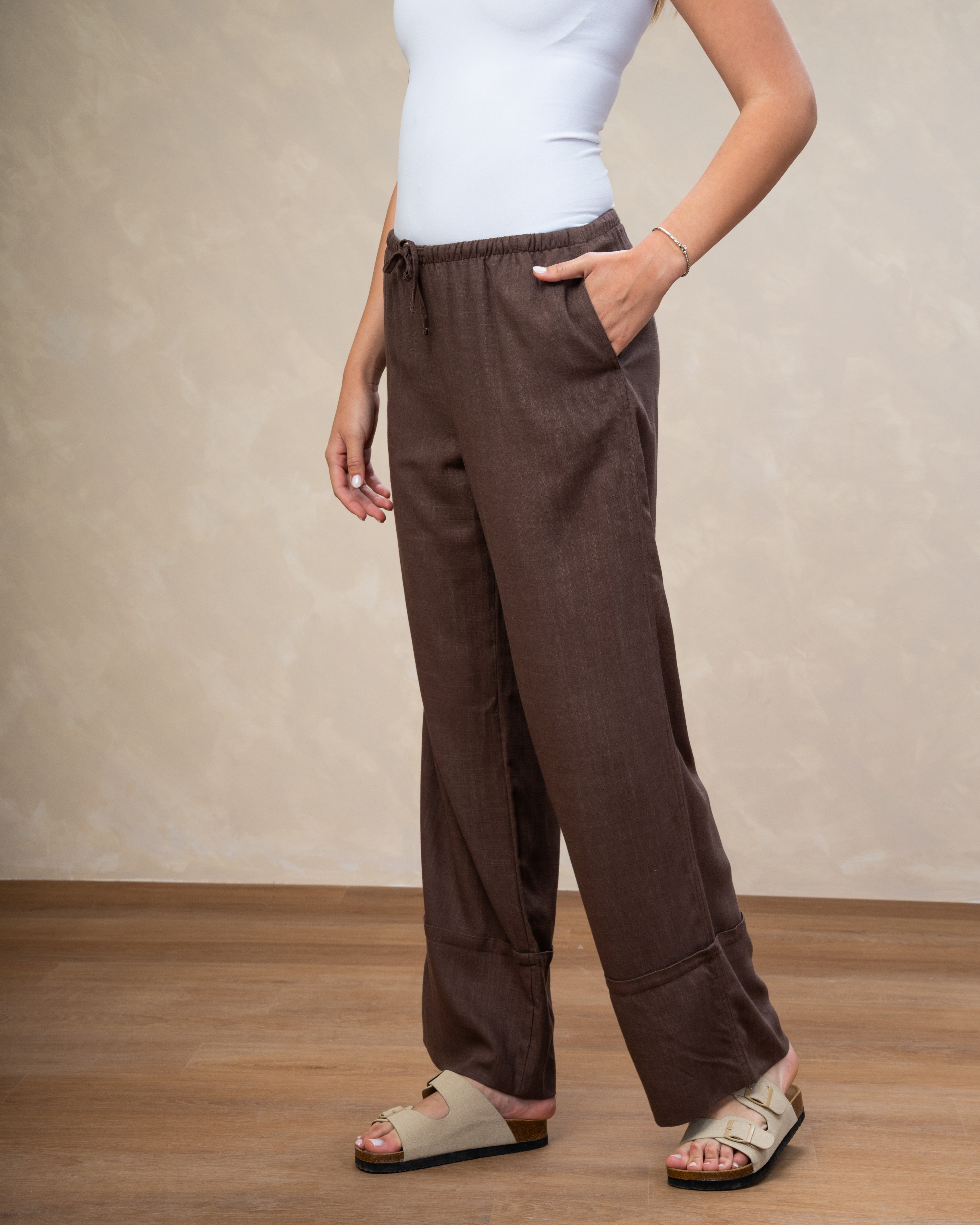 Plain Wide Leg Linen Trouser