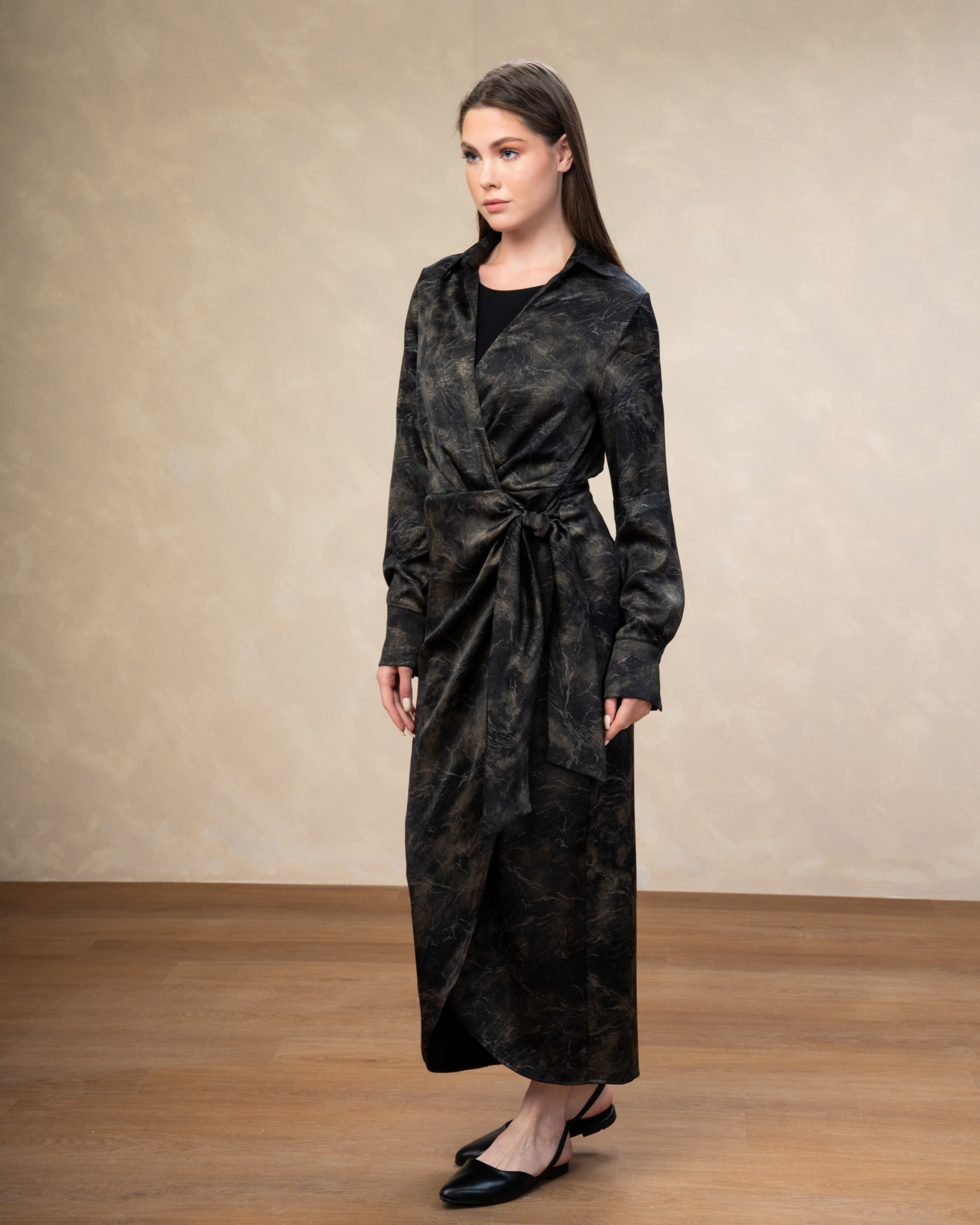 Satin Wrap Dress - With Belt