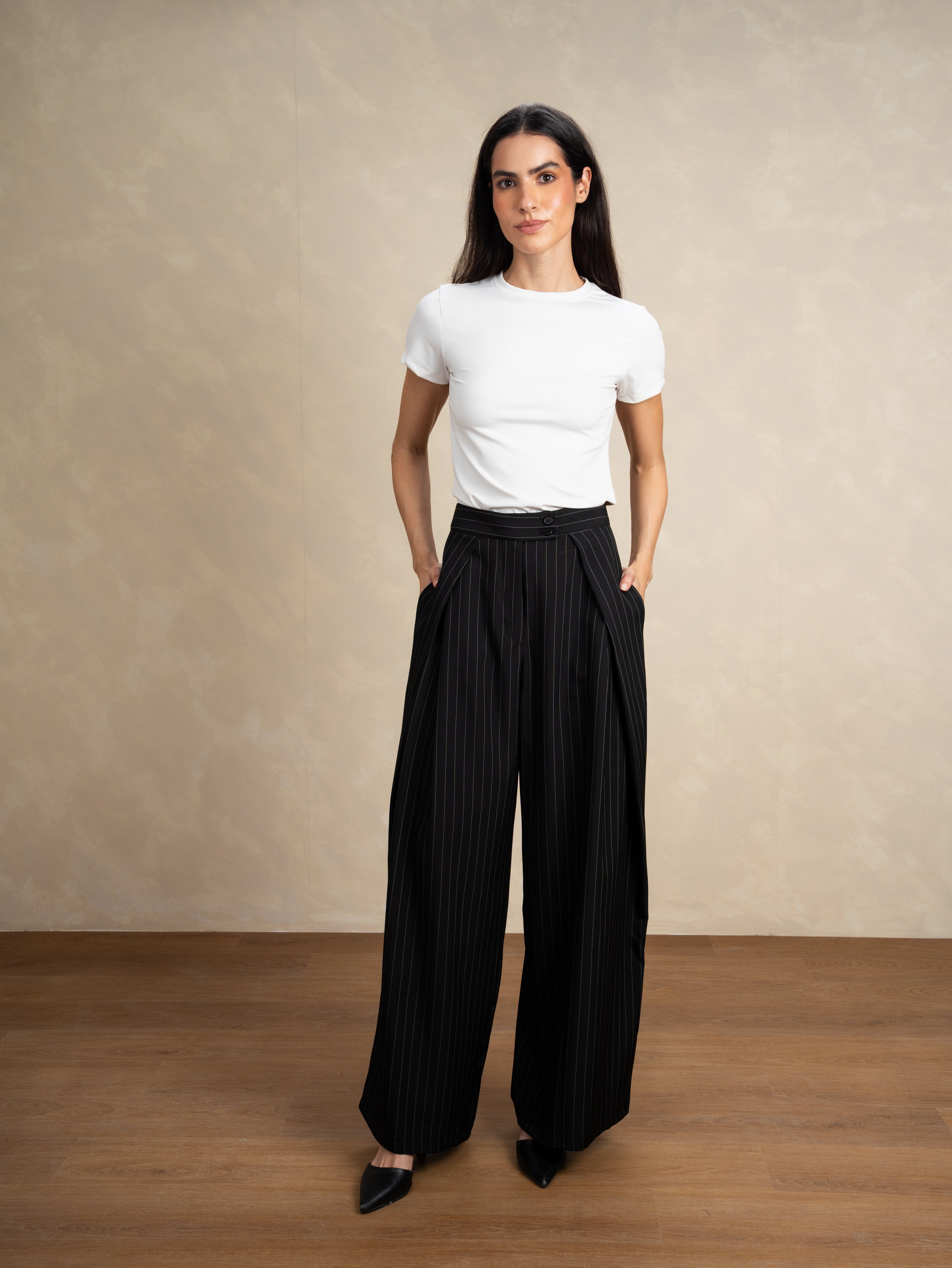 Classic Wide Leg Trouser - With Double Waist Buttons