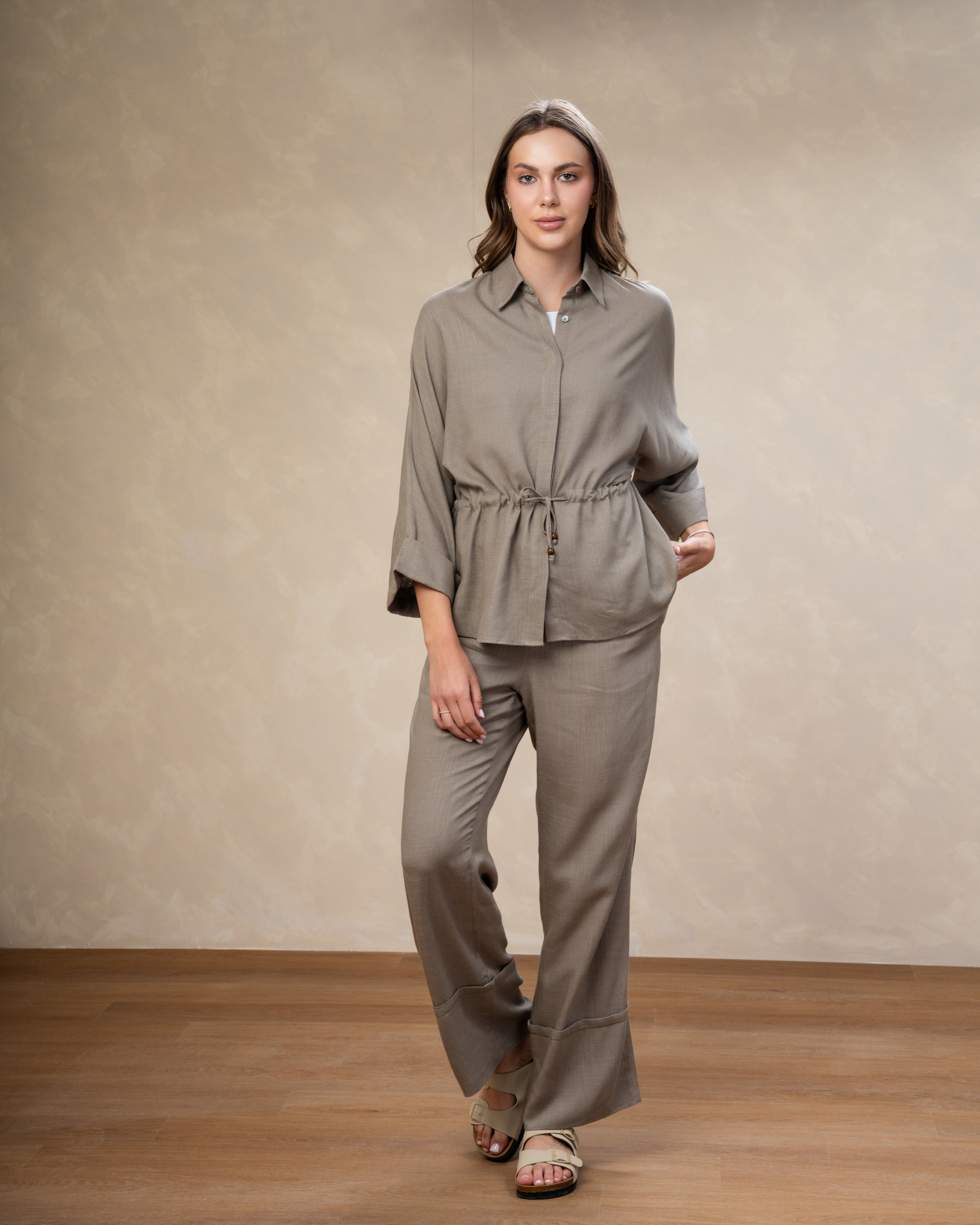 Plain Linen Shirt - With Waist Tie