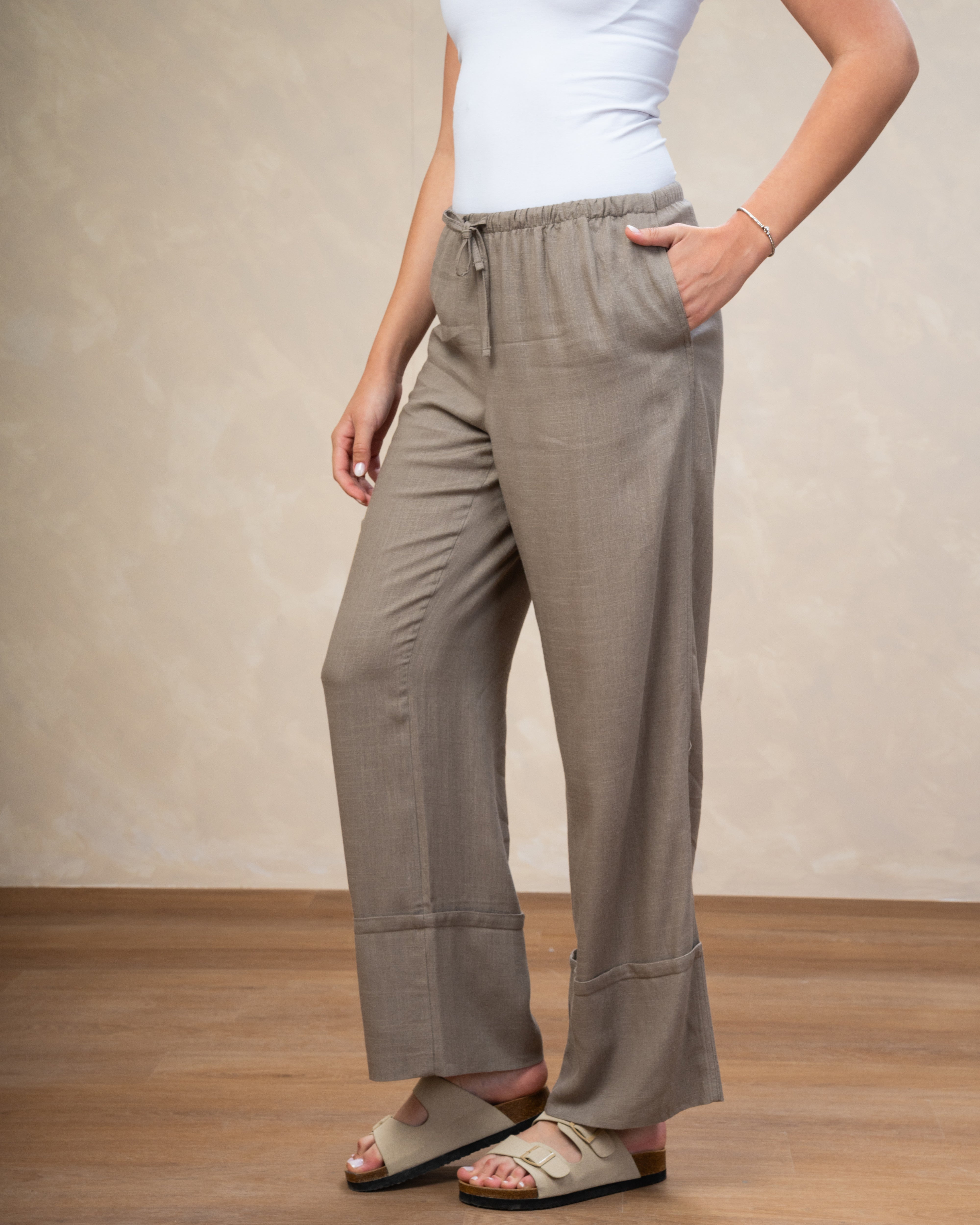 Plain Wide Leg Linen Trouser