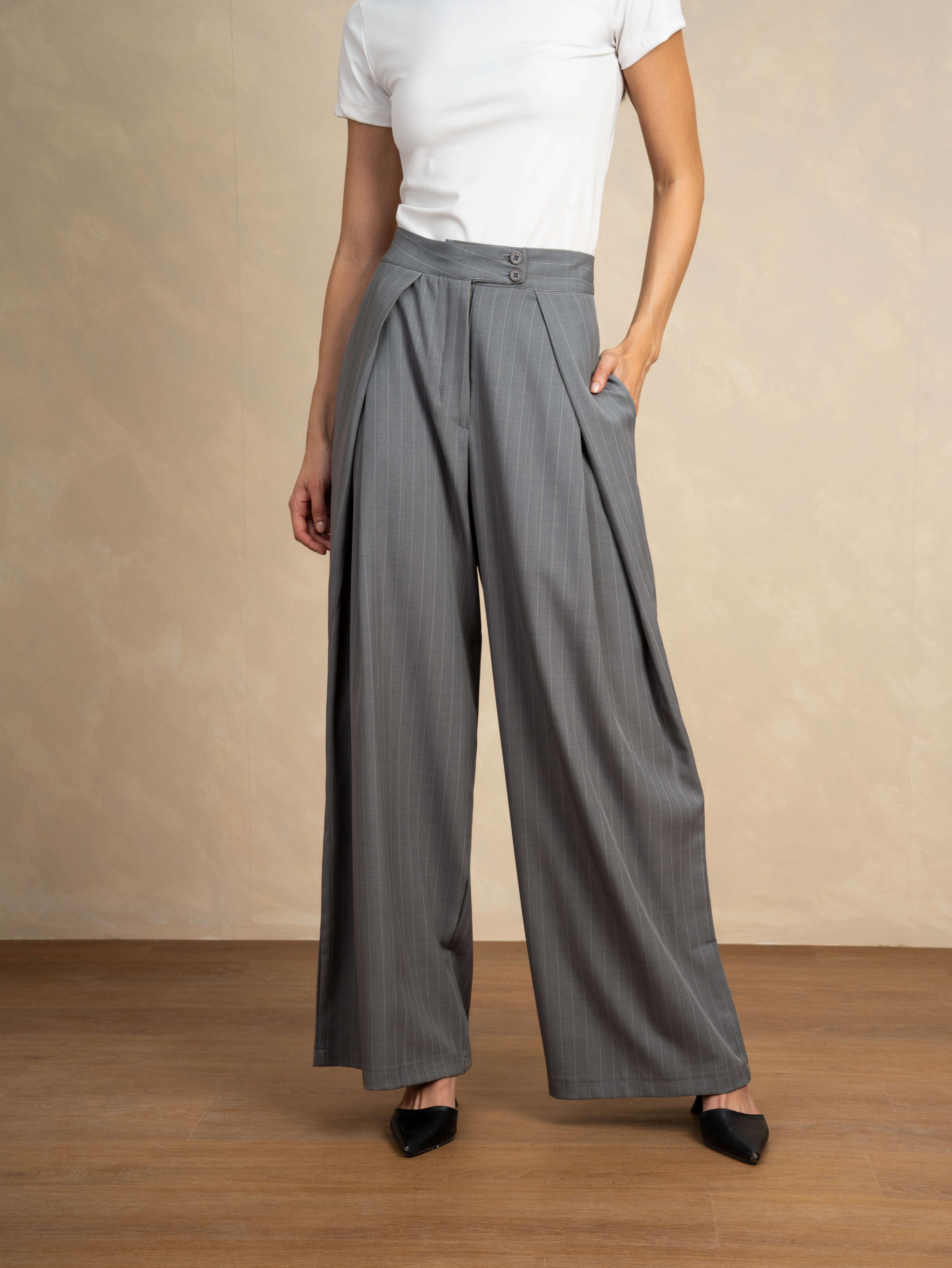 Classic Wide Leg Trouser - With Double Waist Buttons
