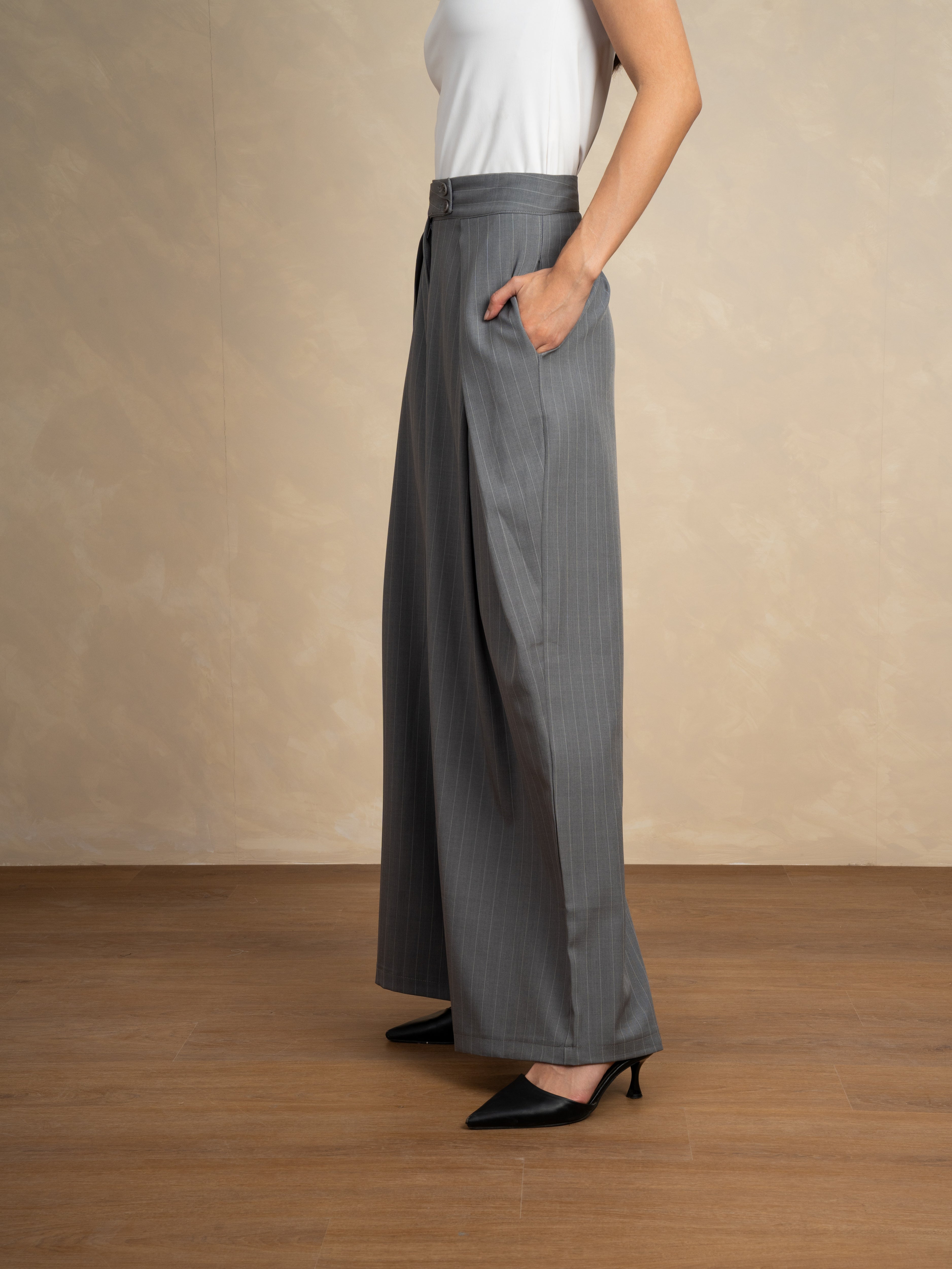 Classic Wide Leg Trouser - With Double Waist Buttons