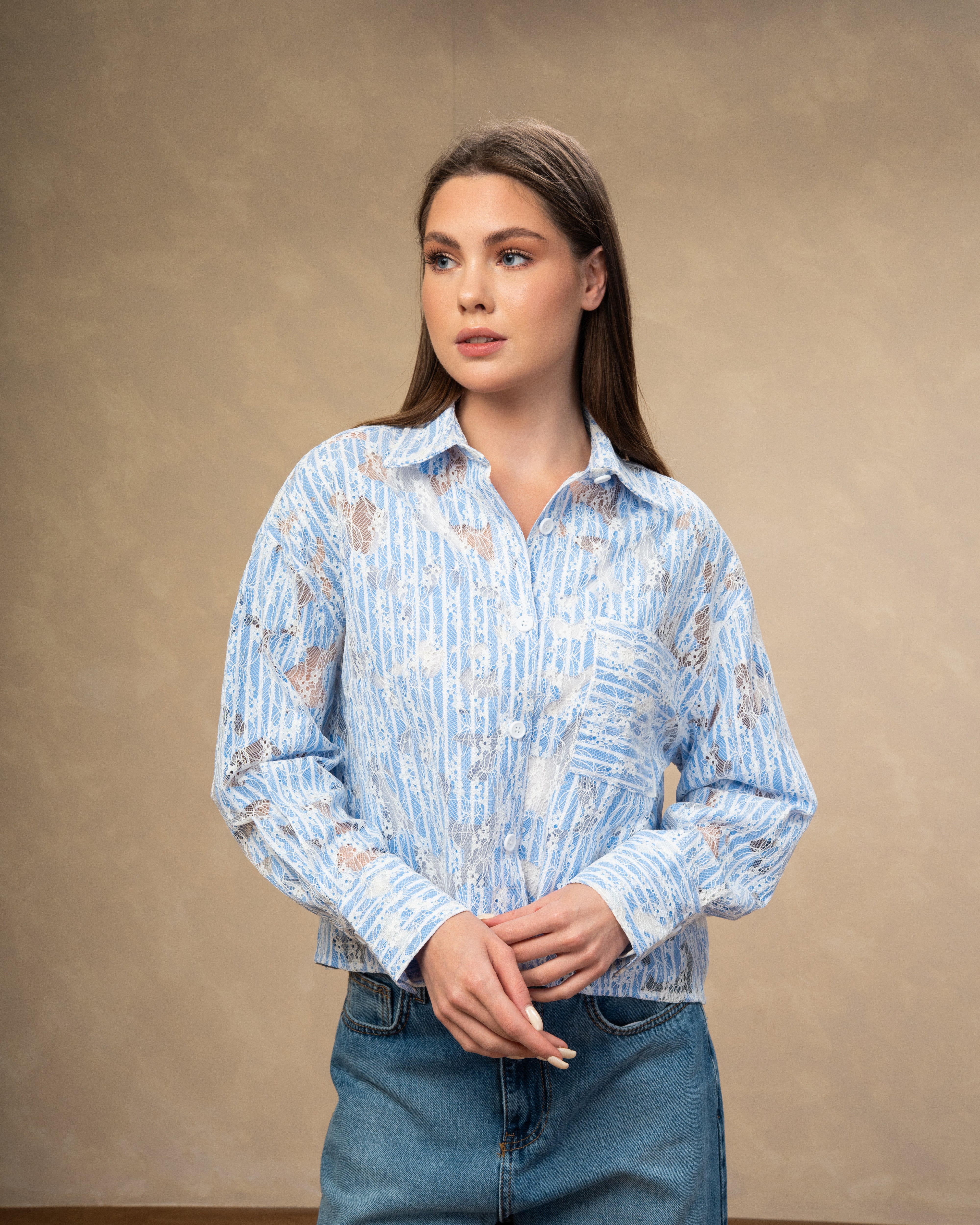 Short Floral Embroidered - Shirt With Chest Pocket