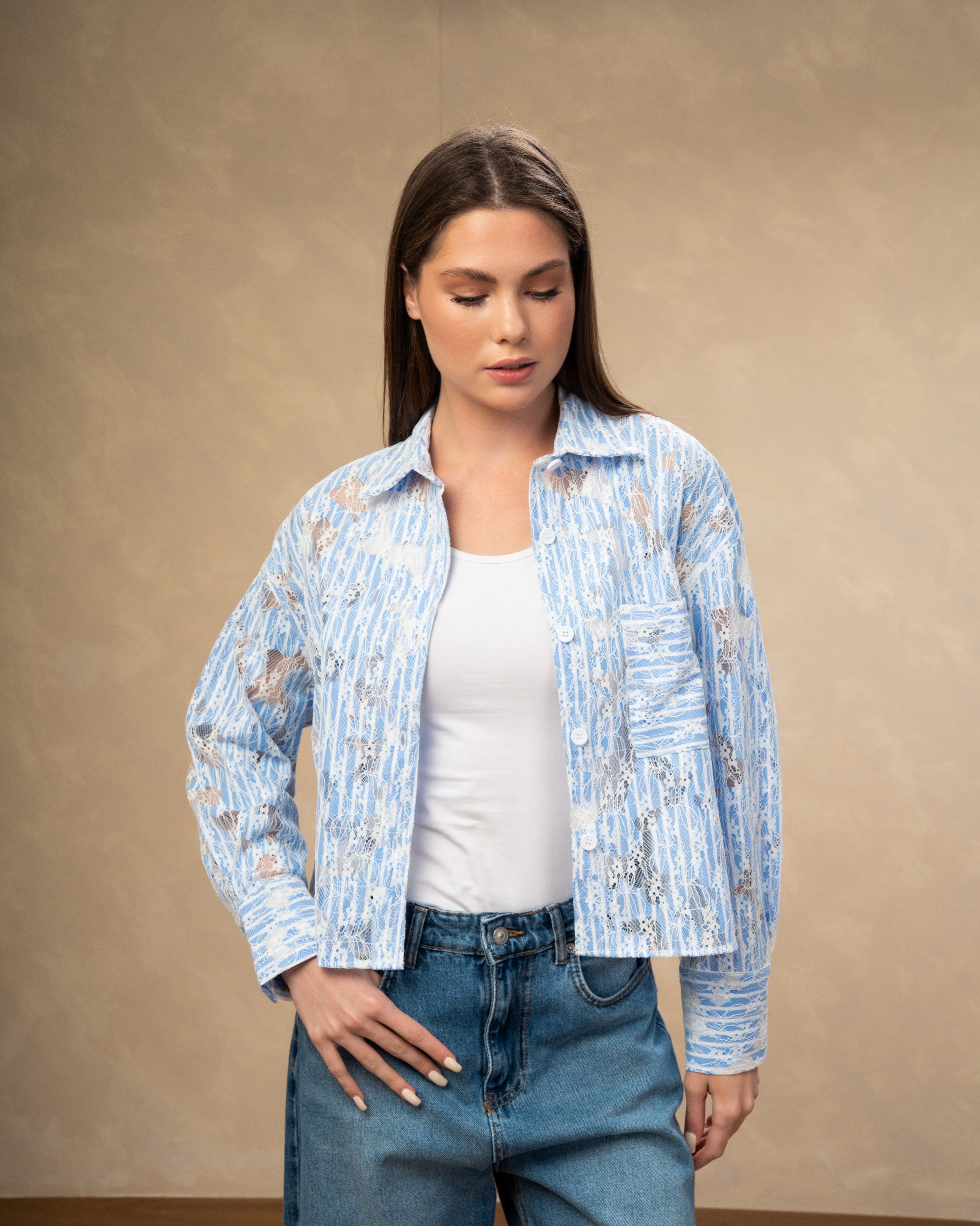 Short Floral Embroidered - Shirt With Chest Pocket