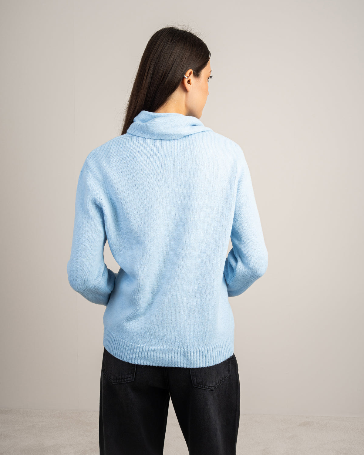 Plain Knitwear Pullover With Scarf