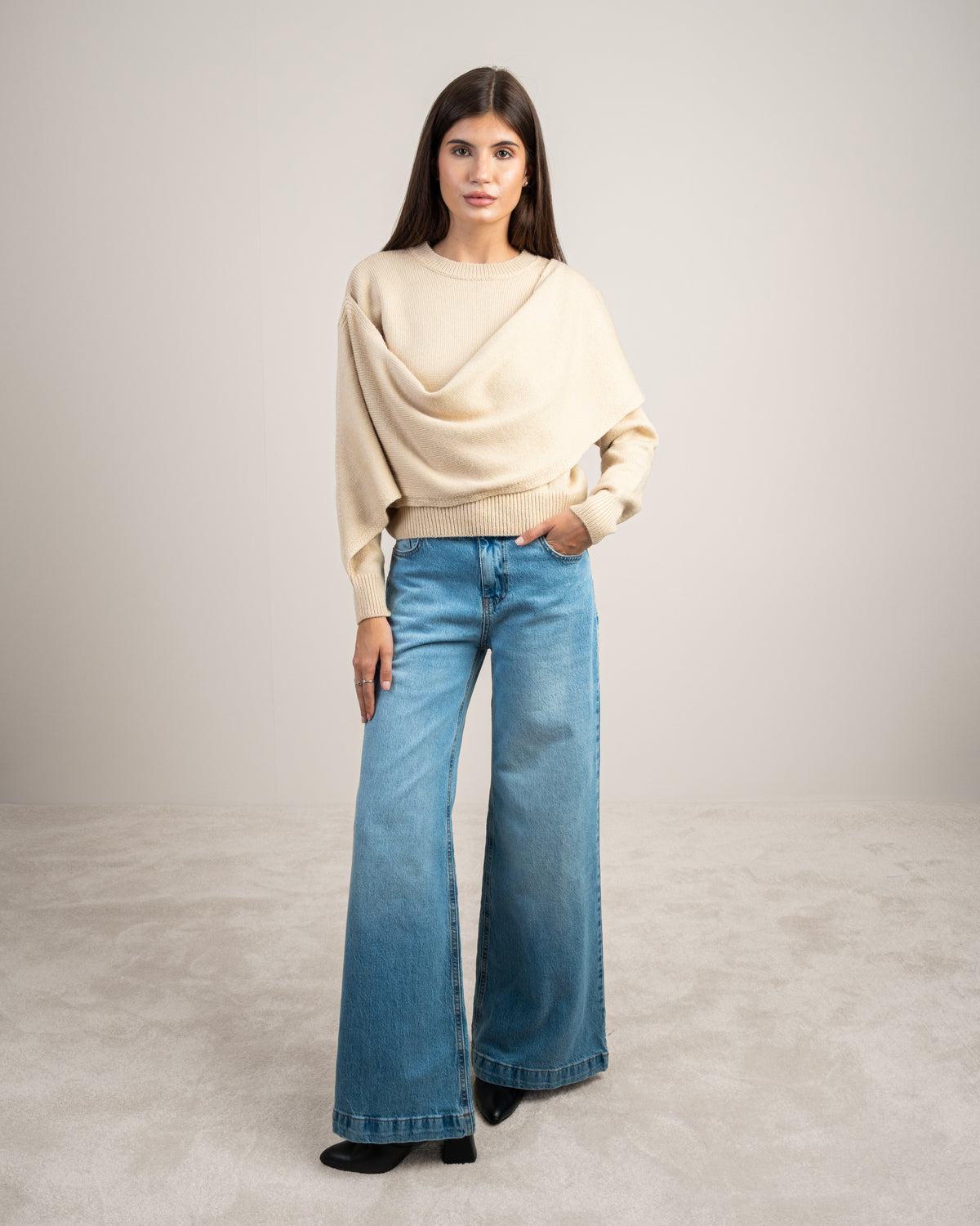 Plain Knitwear Pullover - With Attached Scarf