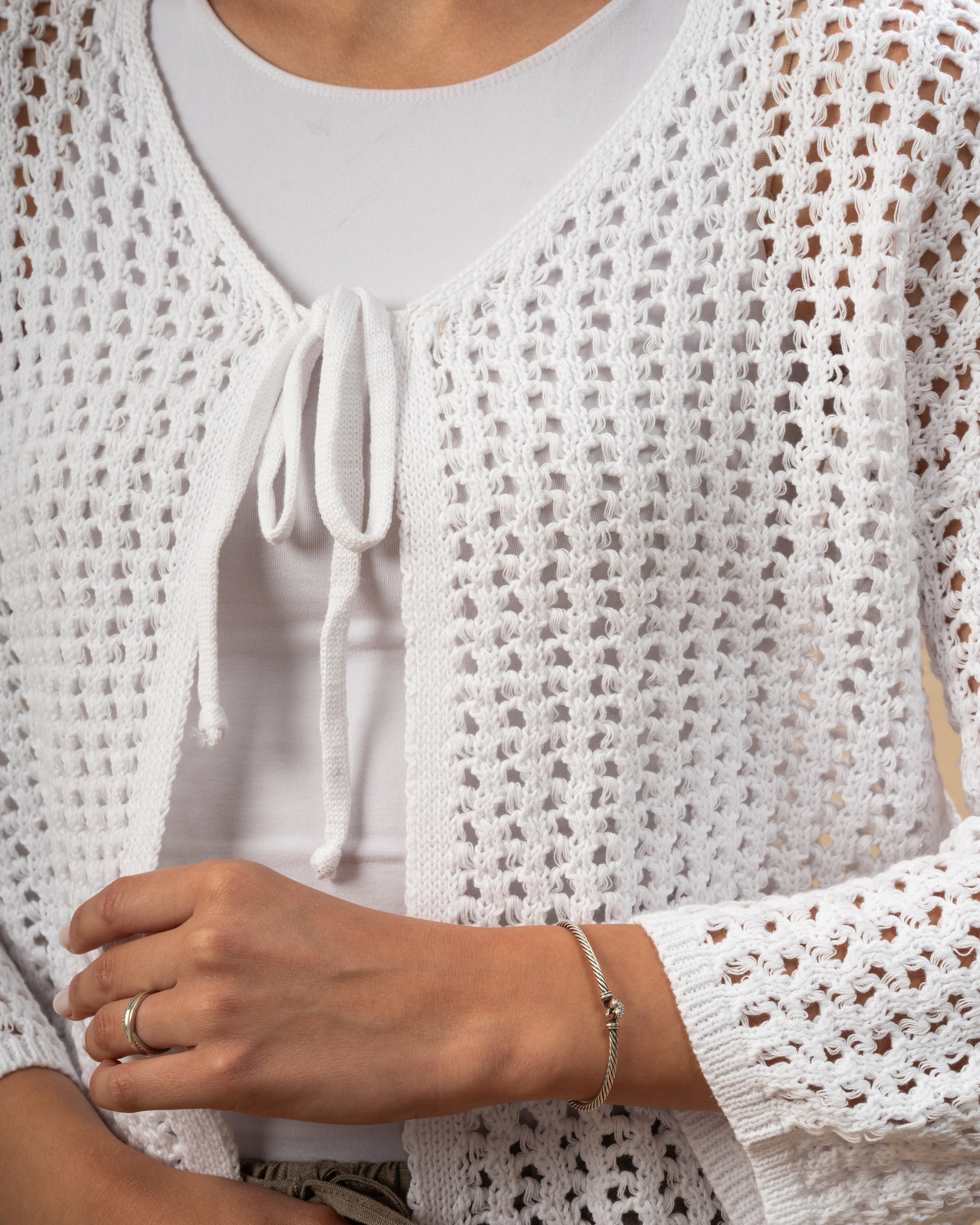 Short Open Knitwear Cardigan - With Tie