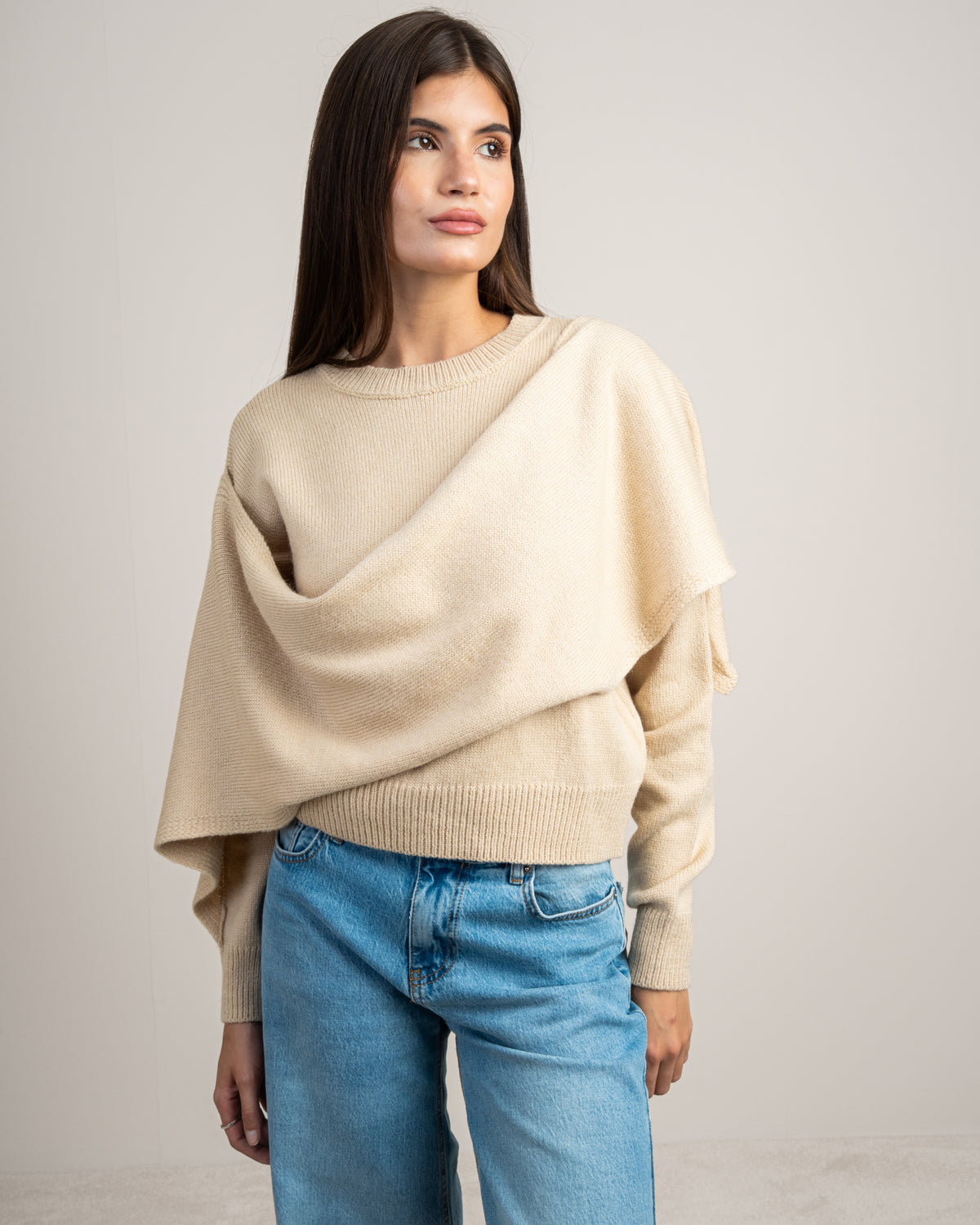 Plain Knitwear Pullover - With Attached Scarf