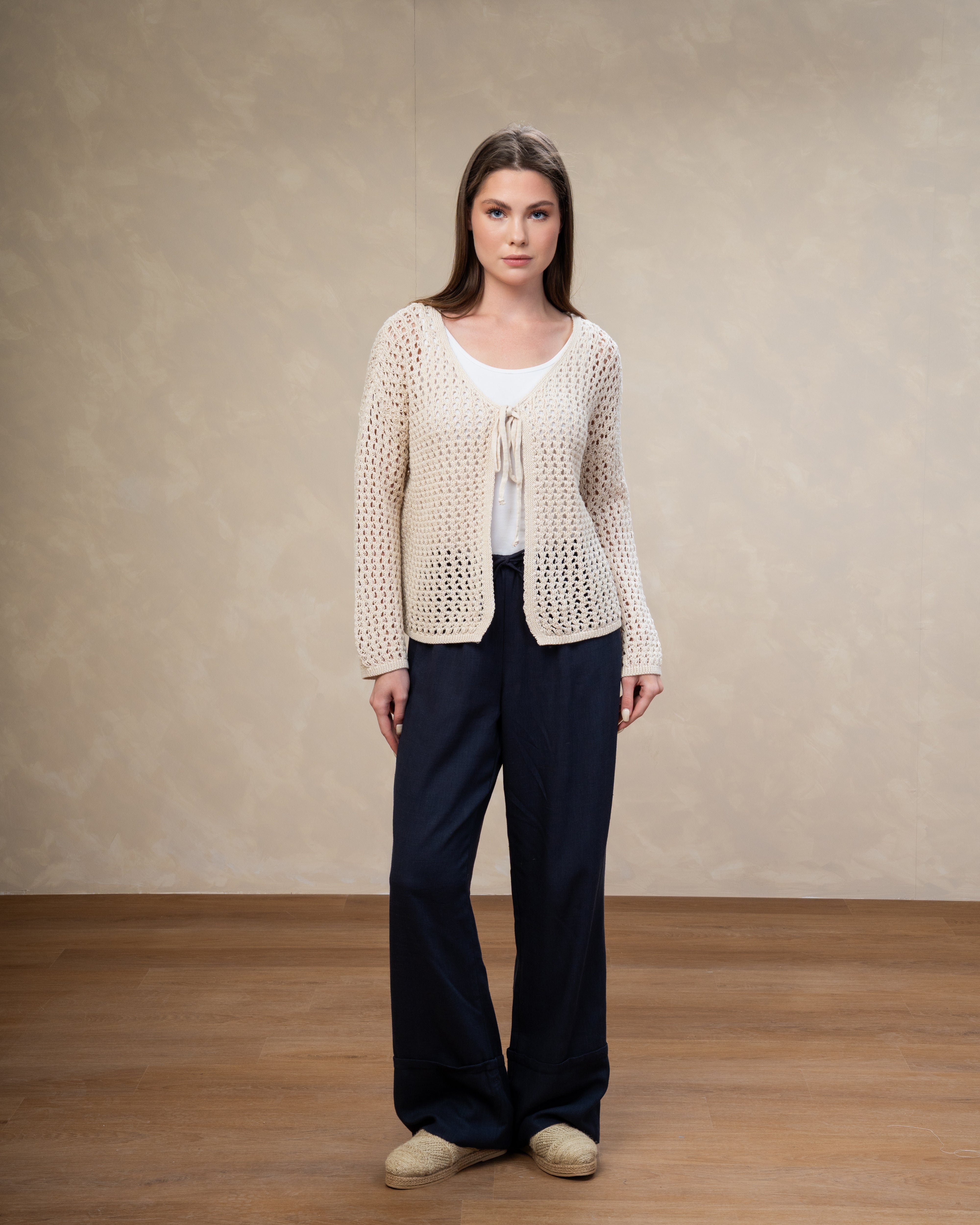 Short Open Knitwear Cardigan - With Tie