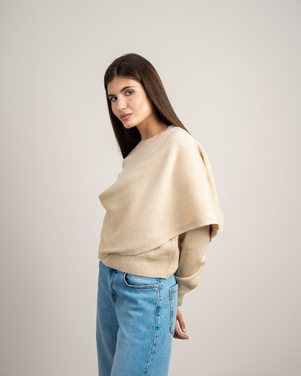 Plain Knitwear Pullover - With Attached Scarf