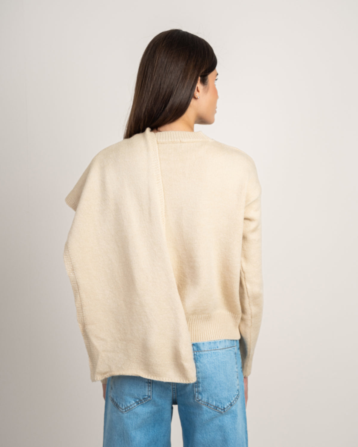 Plain Knitwear Pullover - With Attached Scarf