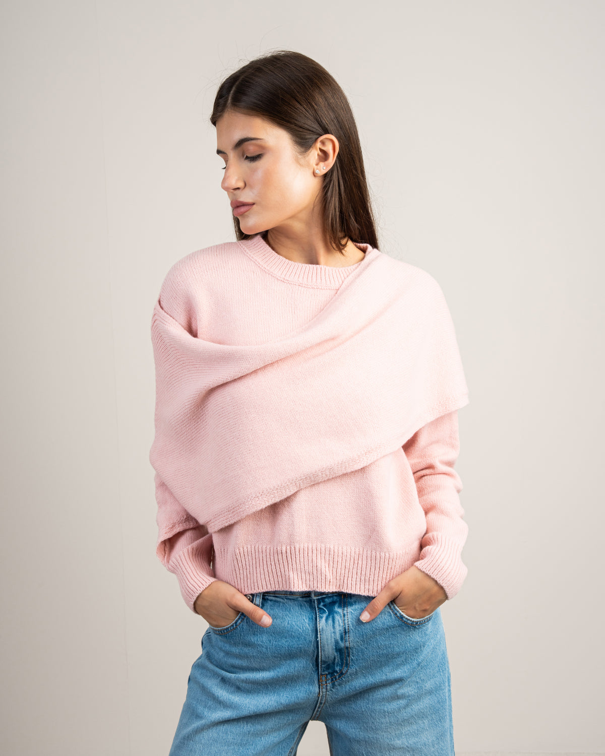 Plain Knitwear Pullover - With Attached Scarf