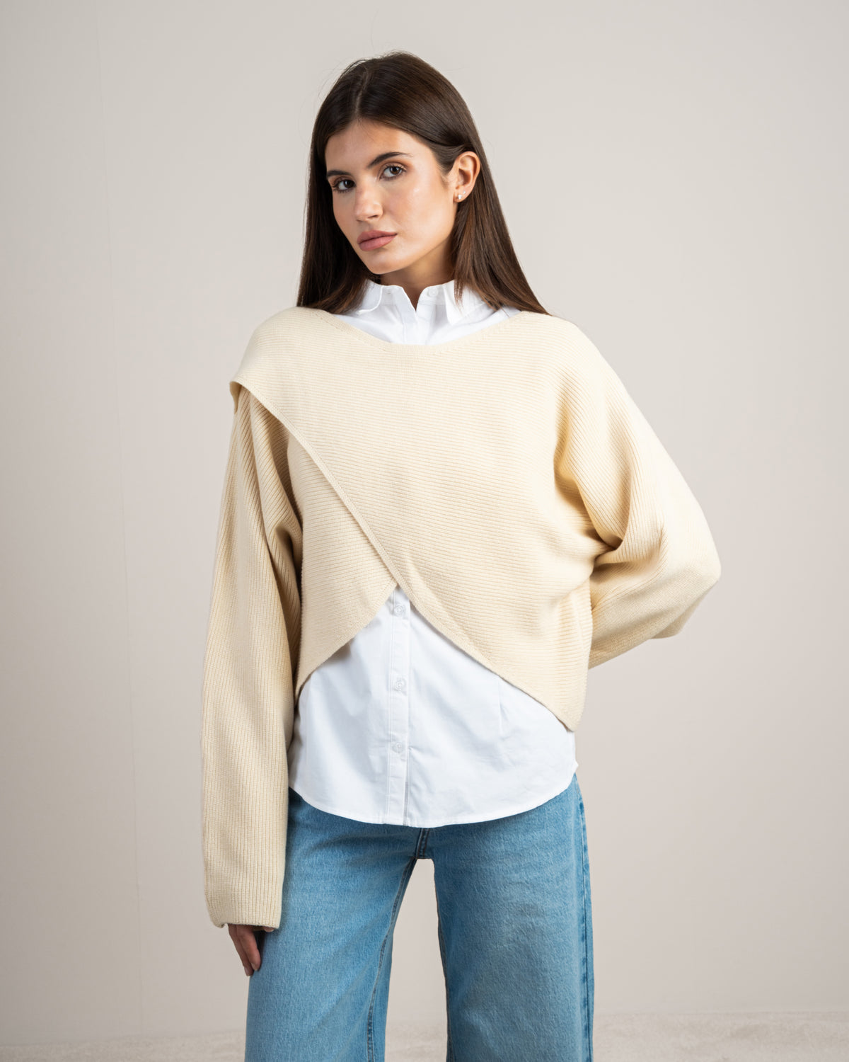 Plain Cropped Knitwear Pullover