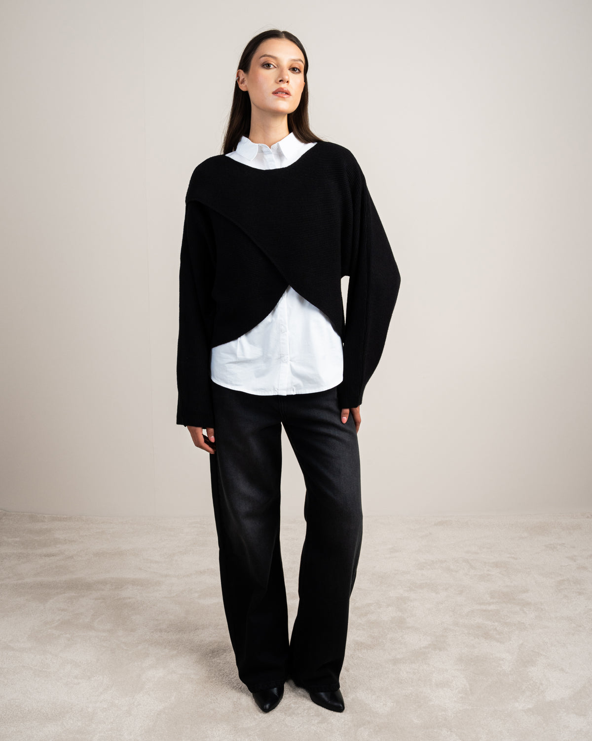 Plain Cropped Knitwear Pullover