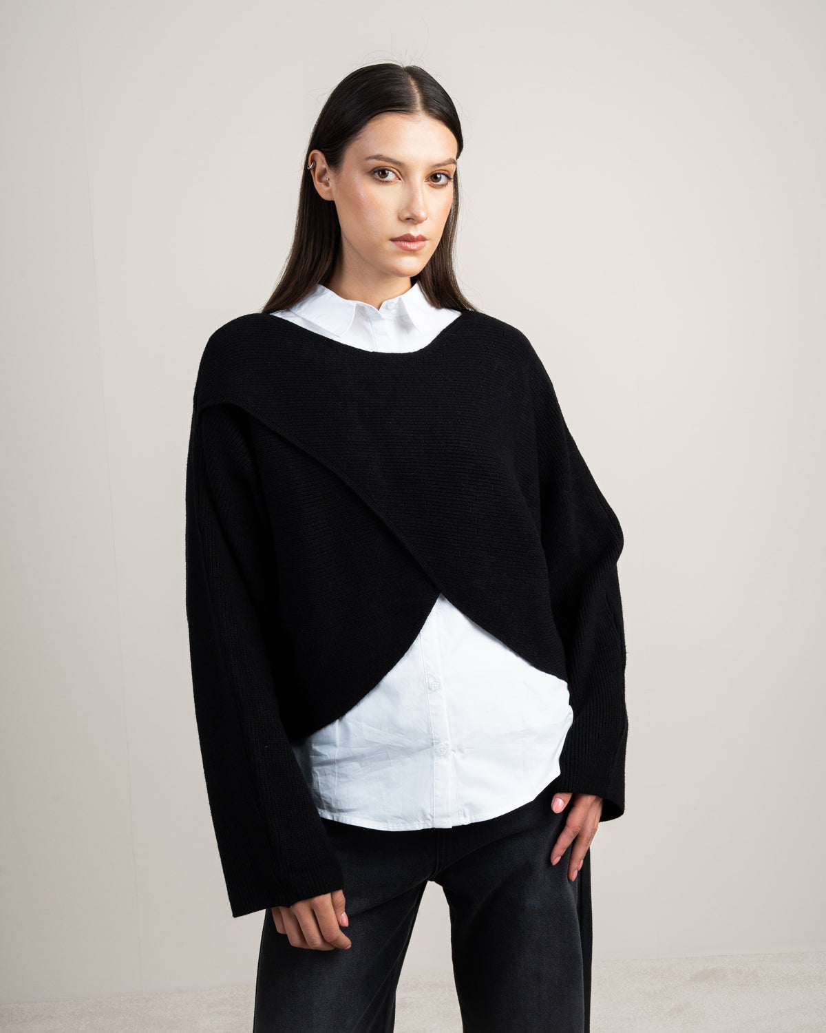 Plain Cropped Knitwear Pullover