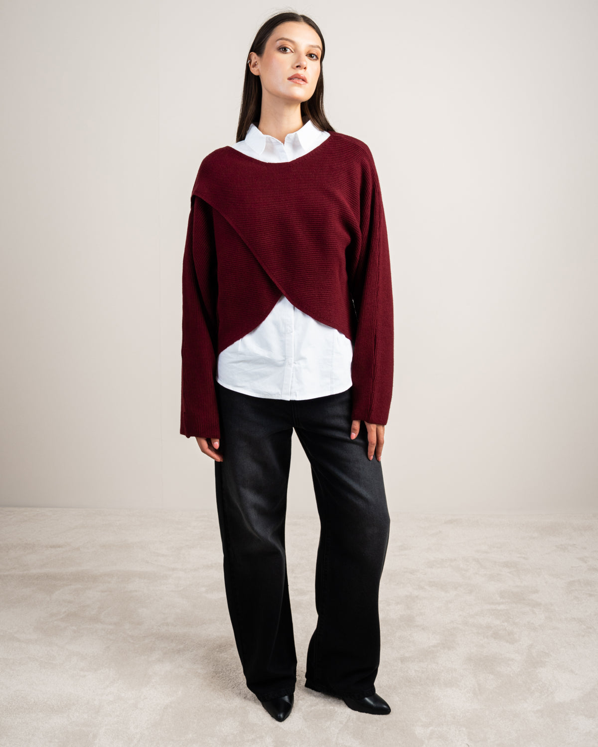 Plain Cropped Knitwear Pullover