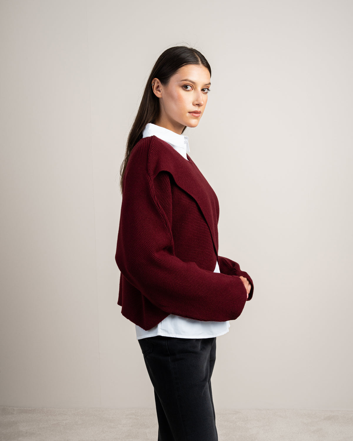 Plain Cropped Knitwear Pullover