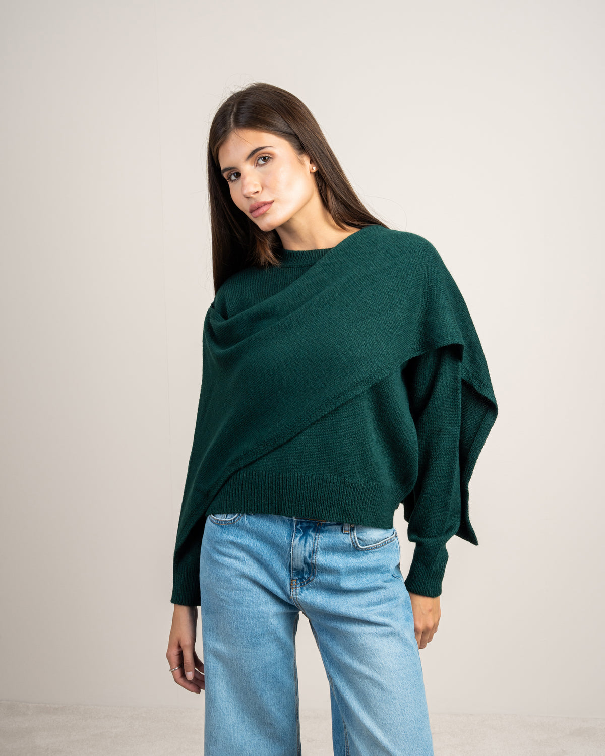 Plain Knitwear Pullover - With Attached Scarf