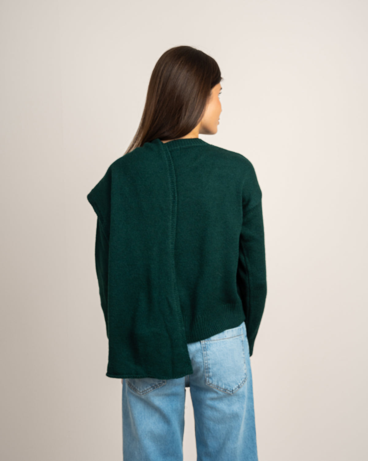 Plain Knitwear Pullover - With Attached Scarf